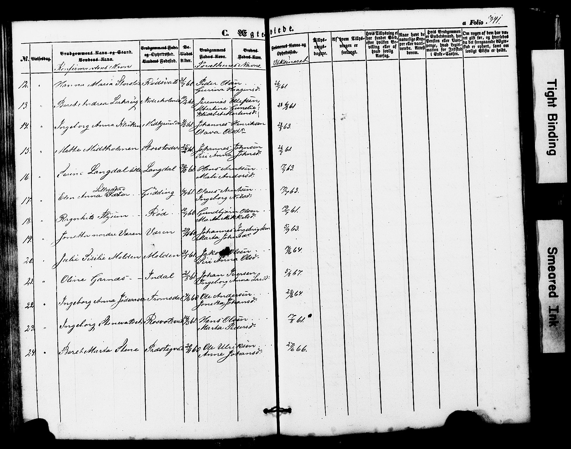 Ministerialprotokoller, klokkerbøker og fødselsregistre - Nord-Trøndelag, SAT/A-1458/724/L0268: Parish register (copy) no. 724C04, 1846-1878, p. 341