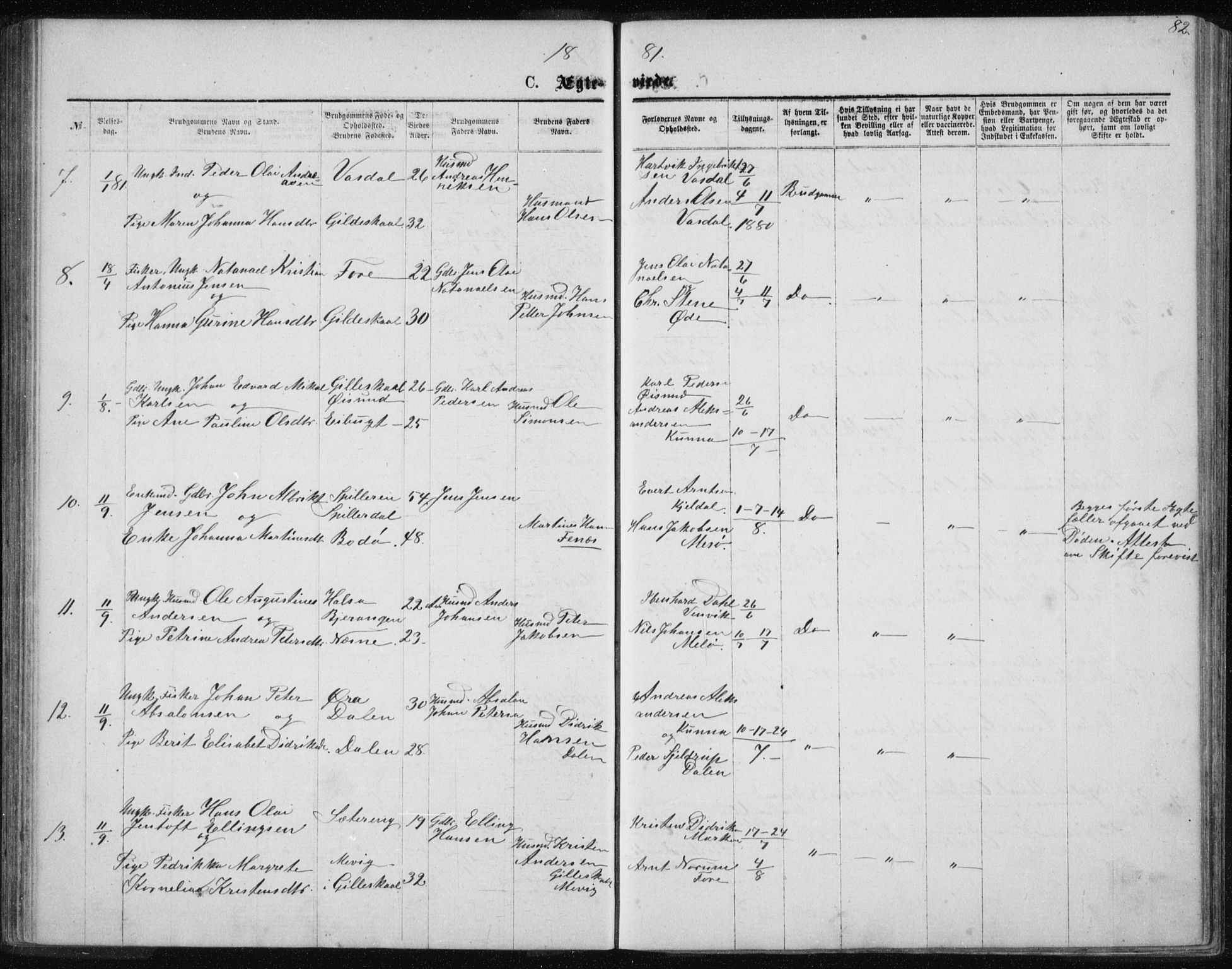 Ministerialprotokoller, klokkerbøker og fødselsregistre - Nordland, AV/SAT-A-1459/843/L0635: Parish register (copy) no. 843C04, 1872-1887, p. 82