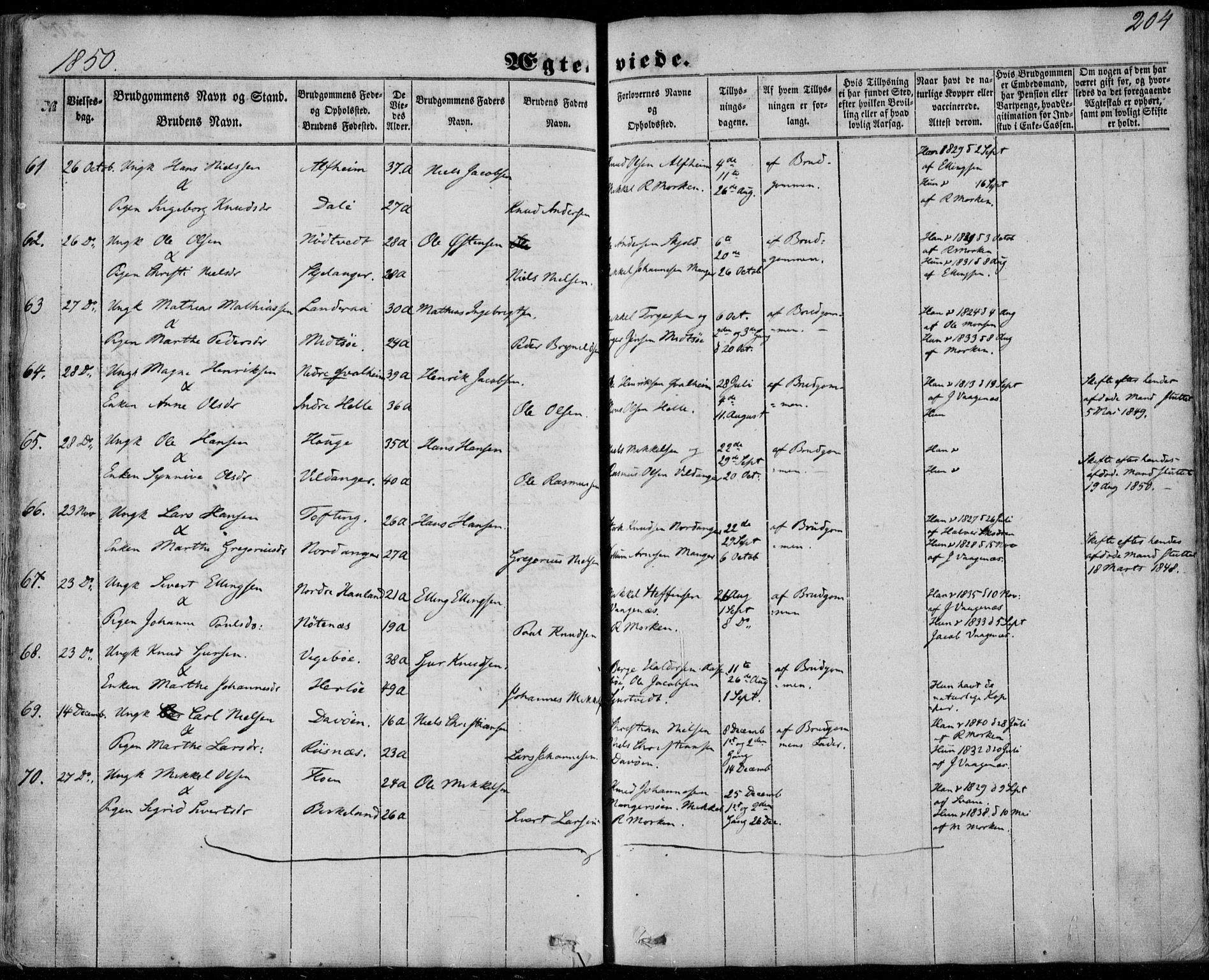 Manger sokneprestembete, SAB/A-76801/H/Haa: Parish register (official) no. A 6, 1849-1859, p. 204