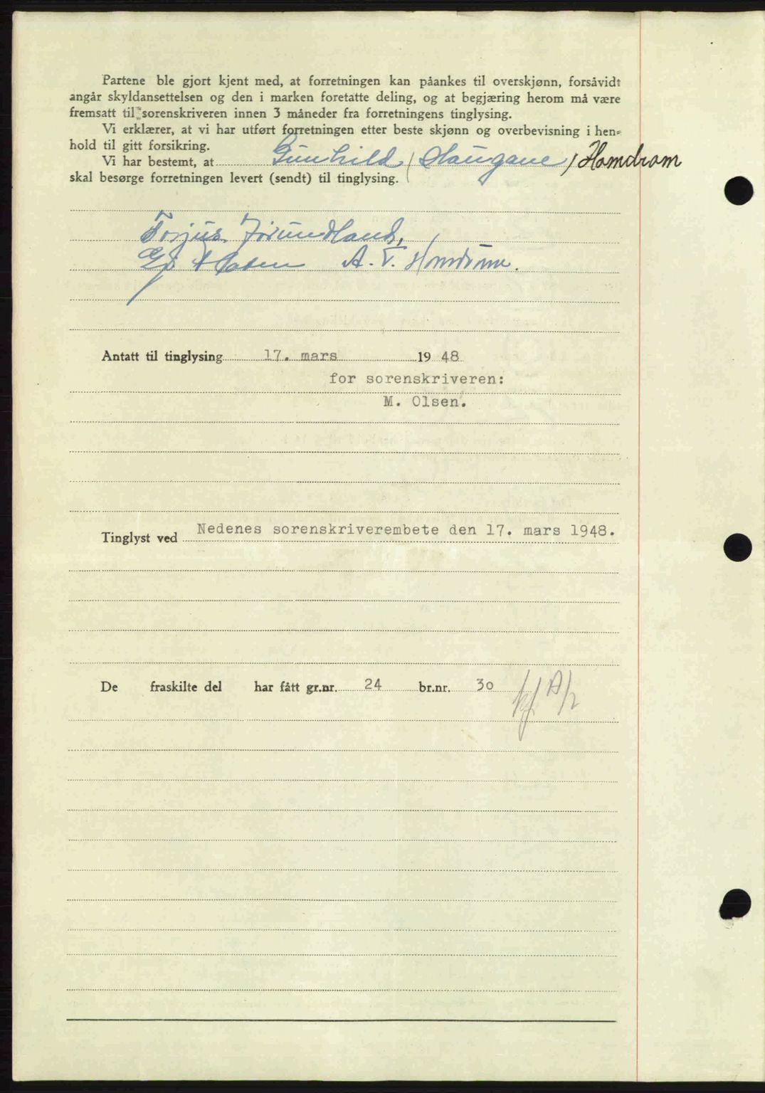 Nedenes sorenskriveri, AV/SAK-1221-0006/G/Gb/Gba/L0059: Mortgage book no. A11, 1948-1948, Diary no: : 451/1948