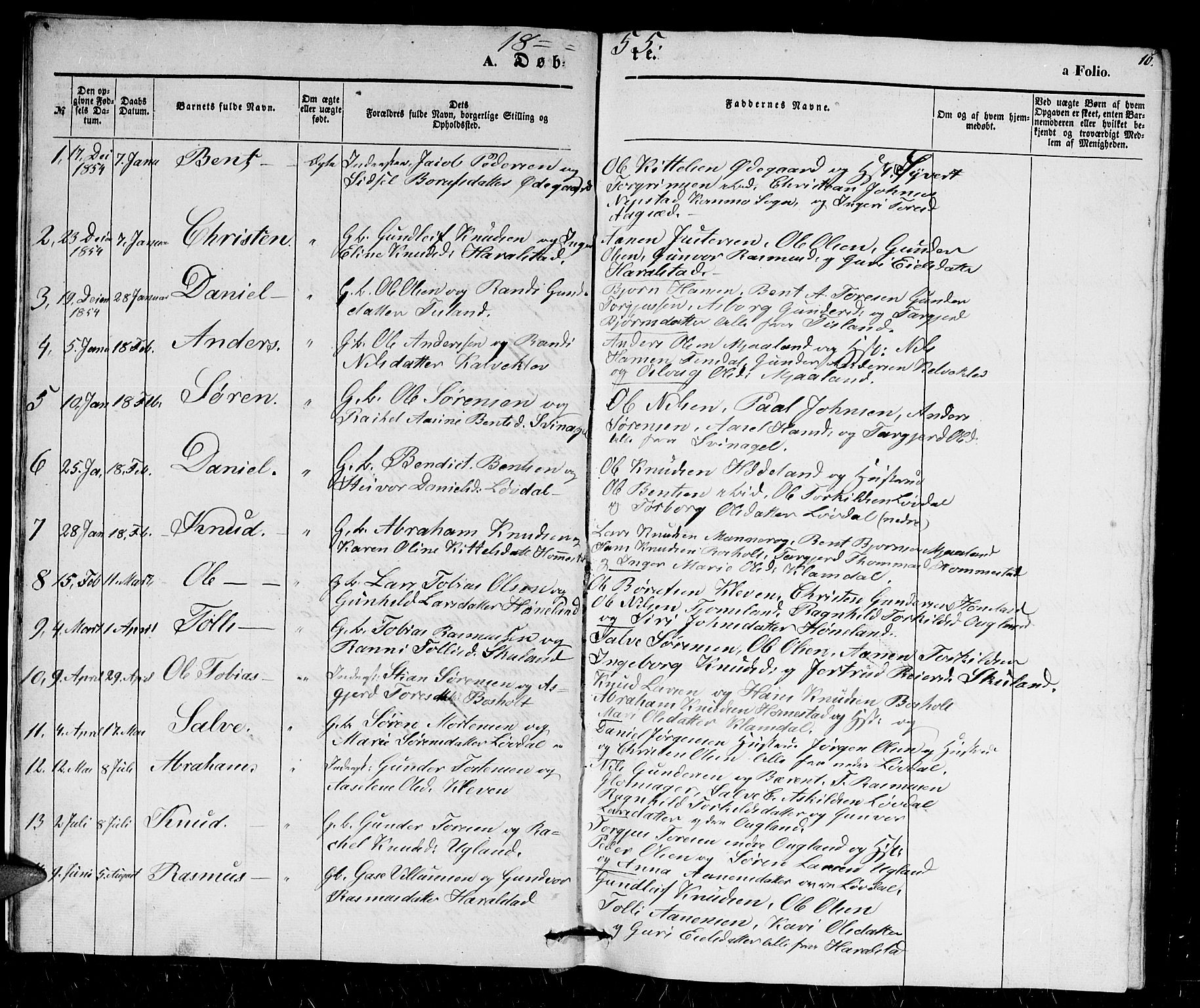 Holum sokneprestkontor, SAK/1111-0022/F/Fb/Fbb/L0002: Parish register (copy) no. B 2, 1847-1874, p. 10
