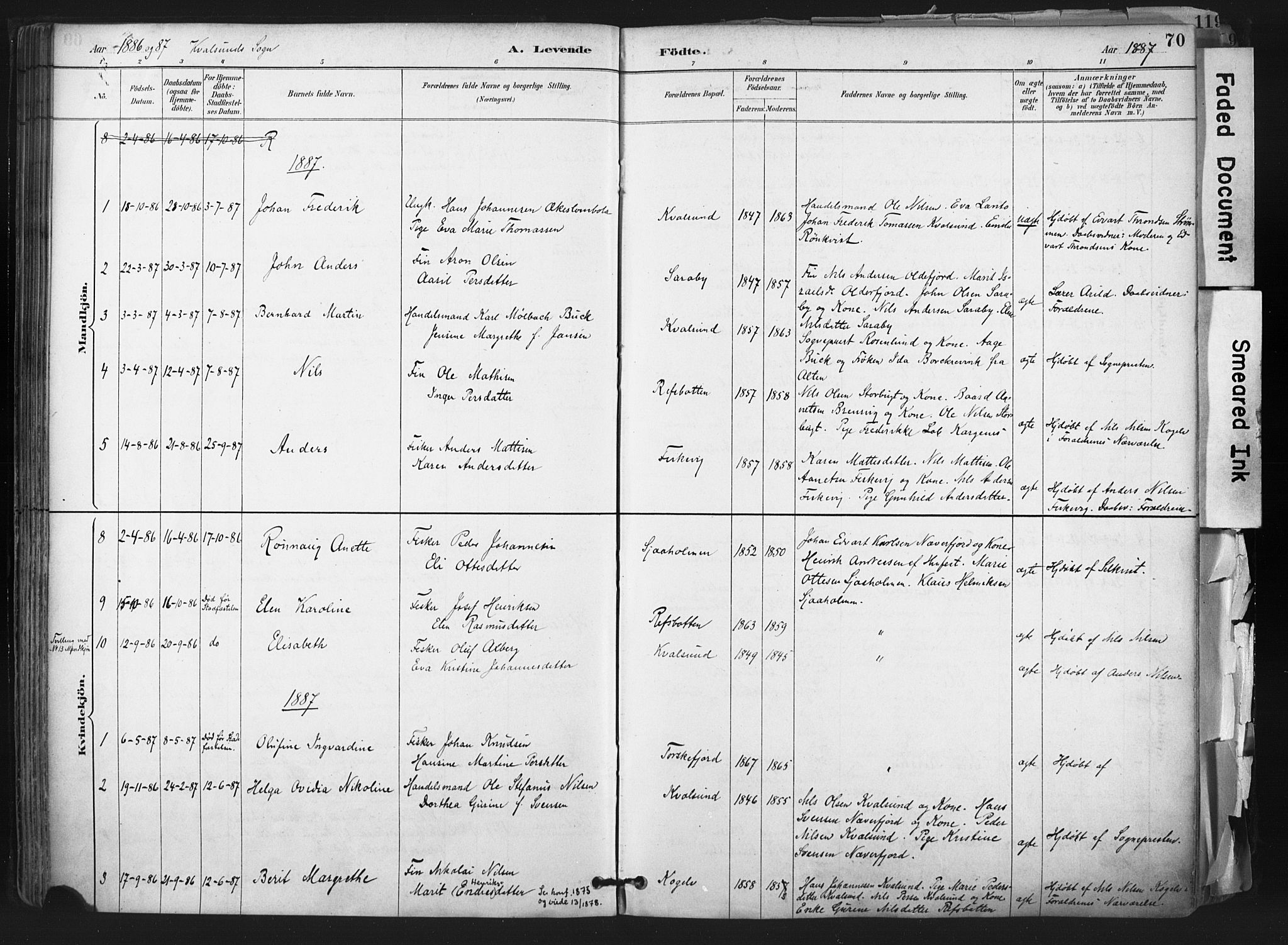 Hammerfest sokneprestkontor, SATØ/S-1347: Parish register (official) no. 11 /2, 1885-1897, p. 70