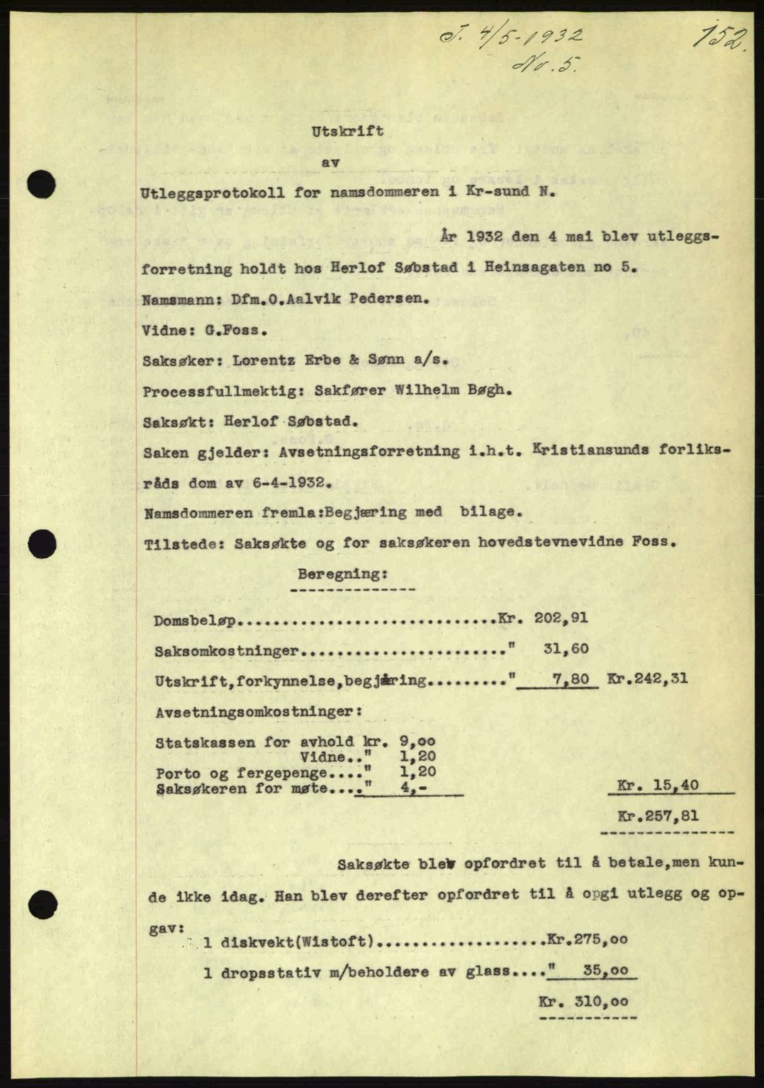 Kristiansund byfogd, AV/SAT-A-4587/A/27: Mortgage book no. 26, 1931-1933, Deed date: 04.05.1932