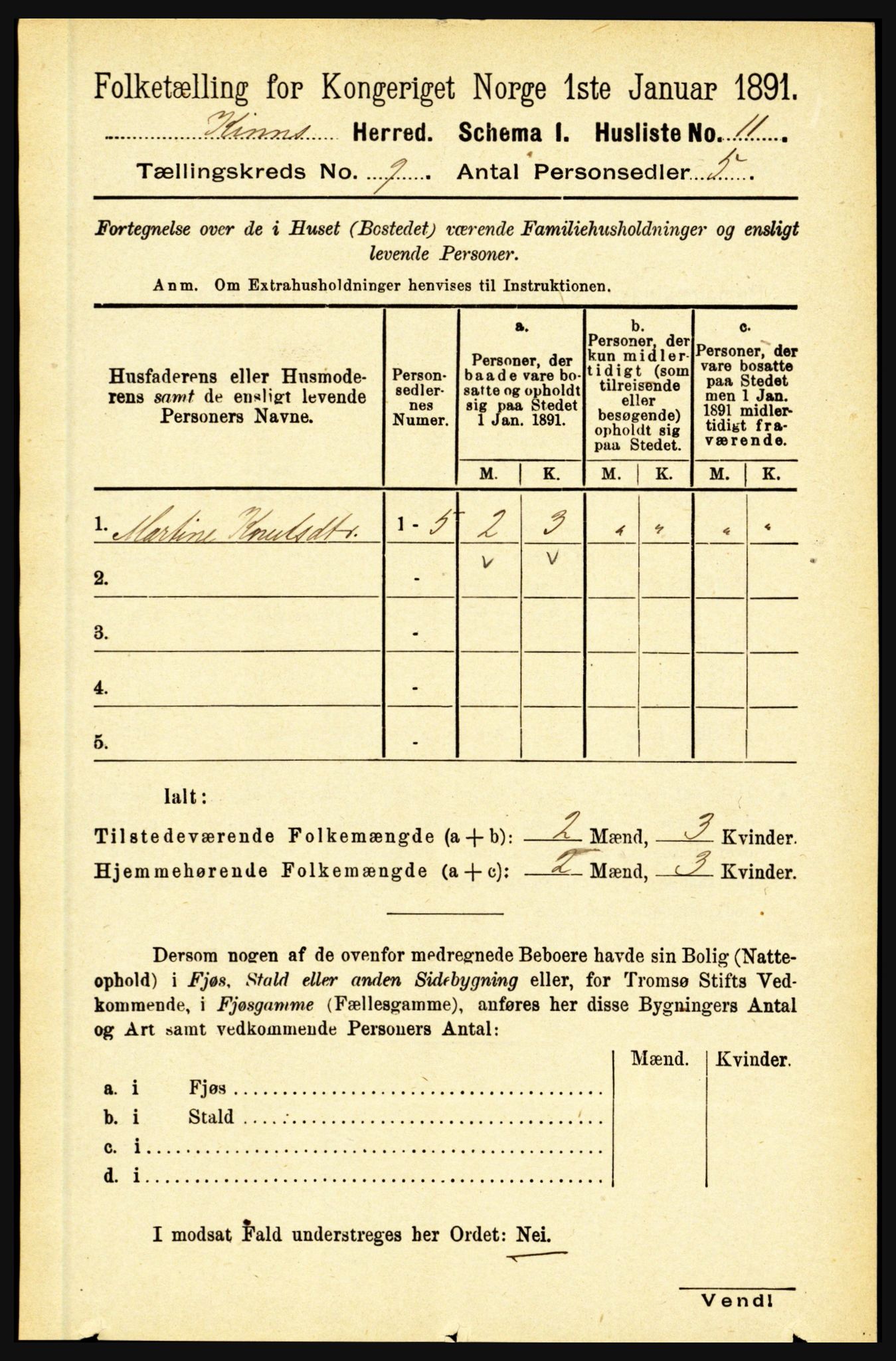 RA, 1891 census for 1437 Kinn, 1891, p. 3411