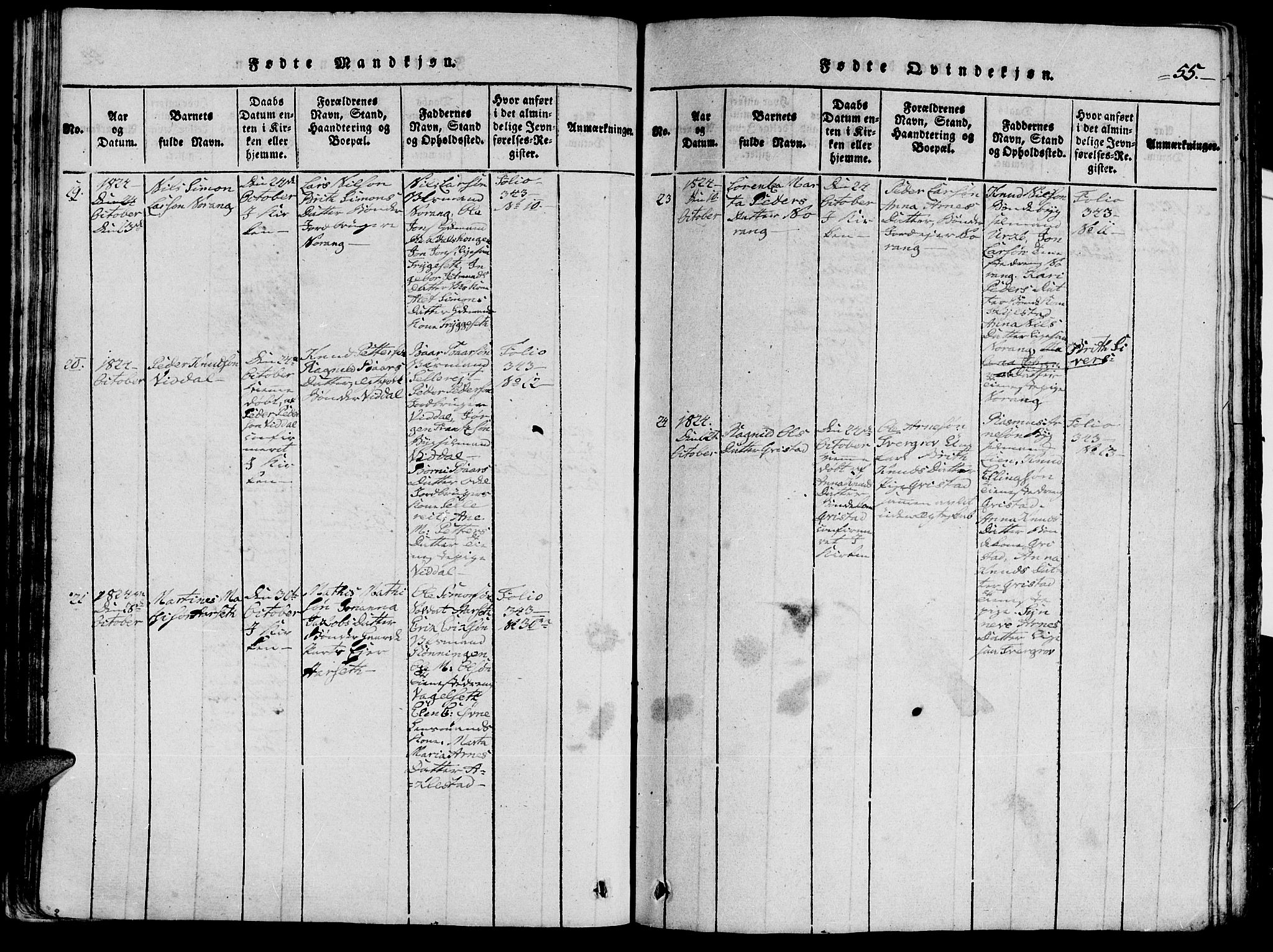 Ministerialprotokoller, klokkerbøker og fødselsregistre - Møre og Romsdal, SAT/A-1454/515/L0207: Parish register (official) no. 515A03, 1819-1829, p. 55