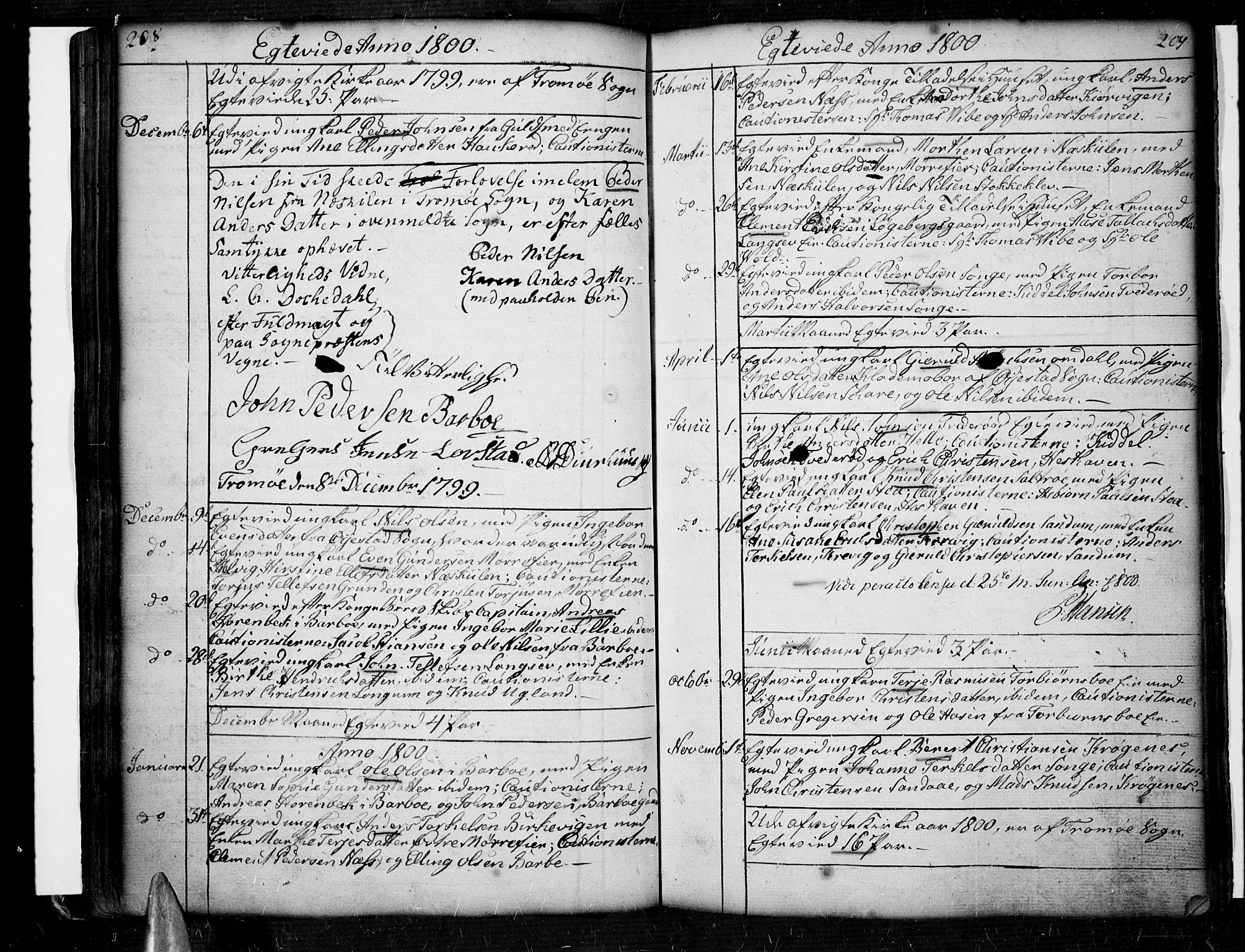 Tromøy sokneprestkontor, AV/SAK-1111-0041/F/Fa/L0002: Parish register (official) no. A 2, 1773-1808, p. 208-209