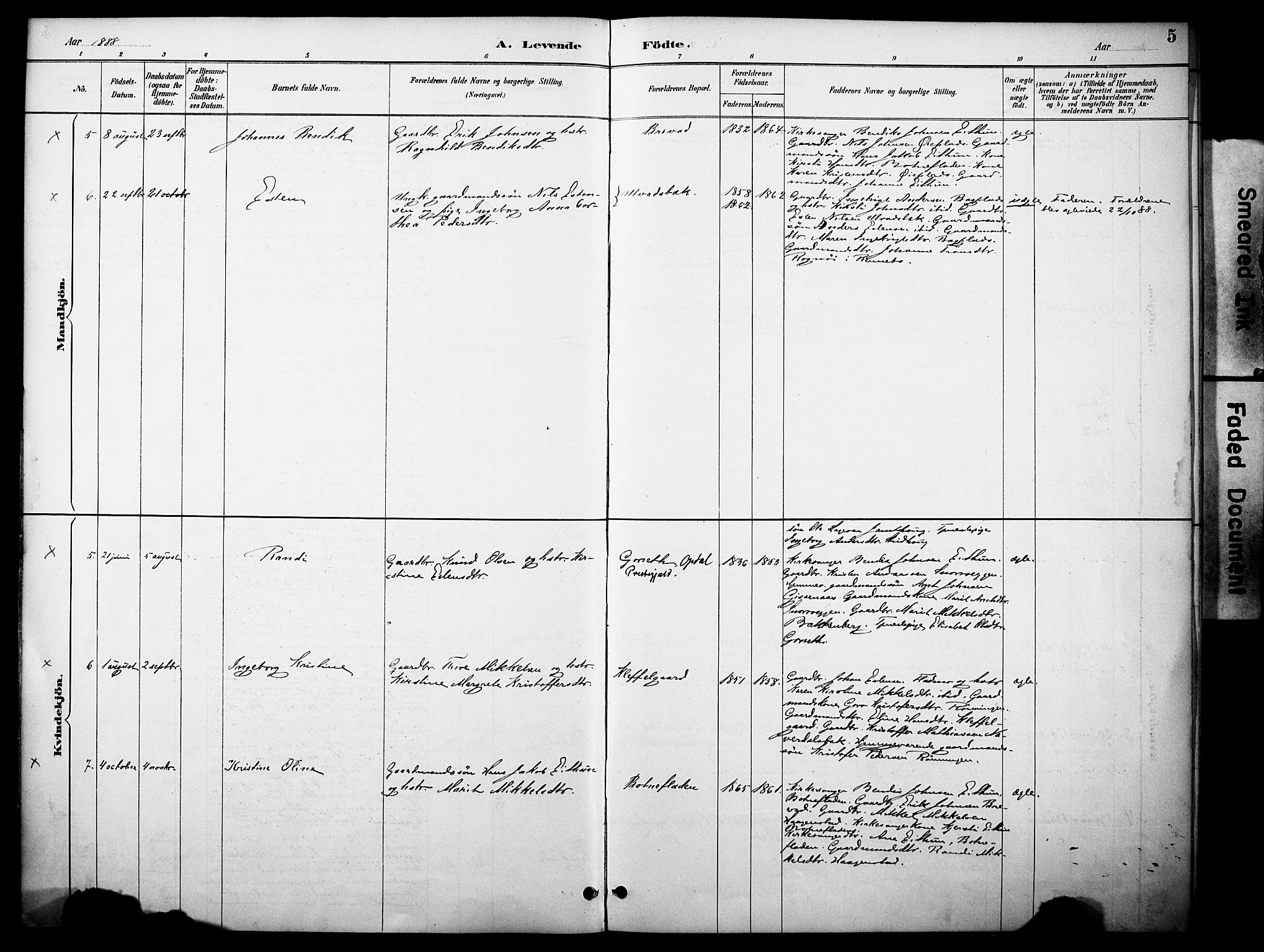 Kvikne prestekontor, AV/SAH-PREST-064/H/Ha/Haa/L0007: Parish register (official) no. 7, 1887-1911, p. 5