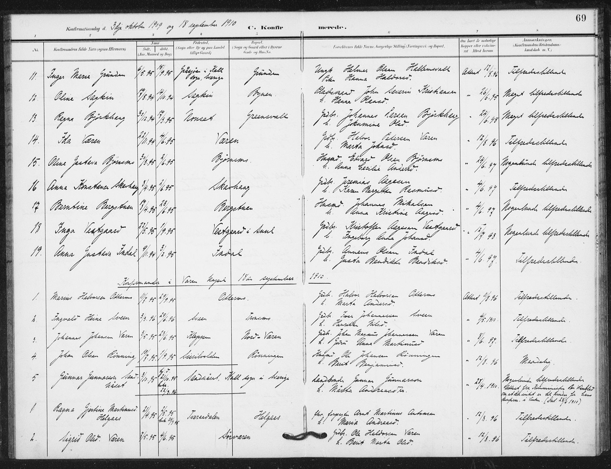 Ministerialprotokoller, klokkerbøker og fødselsregistre - Nord-Trøndelag, SAT/A-1458/724/L0264: Parish register (official) no. 724A02, 1908-1915, p. 69