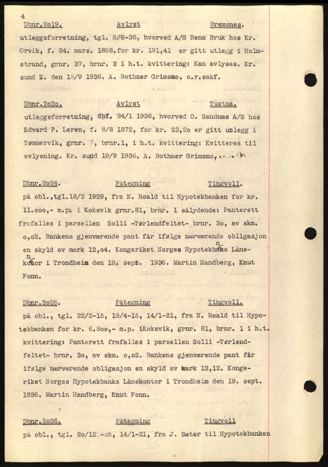 Nordmøre sorenskriveri, AV/SAT-A-4132/1/2/2Ca: Mortgage book no. C80, 1936-1939, Diary no: : 2019/1936