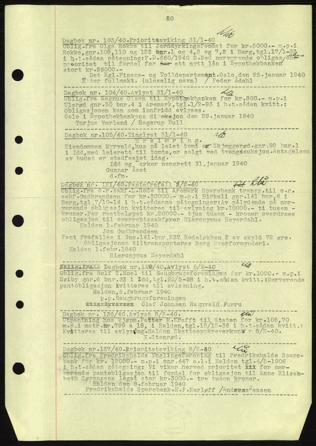 Idd og Marker sorenskriveri, AV/SAO-A-10283/G/Gb/Gbc/L0002: Mortgage book no. B4-9a, 1939-1945, Diary no: : 103/1940