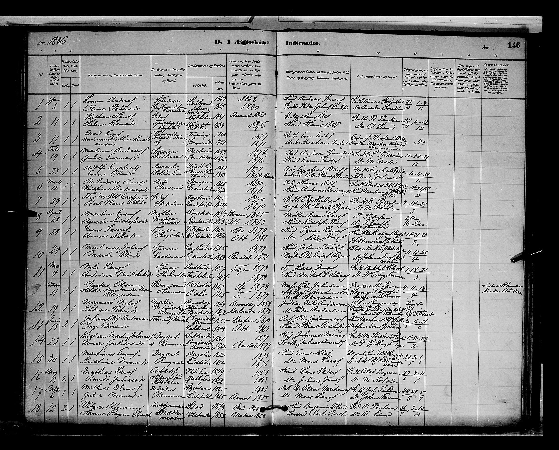 Stange prestekontor, AV/SAH-PREST-002/L/L0009: Parish register (copy) no. 9, 1883-1899, p. 146