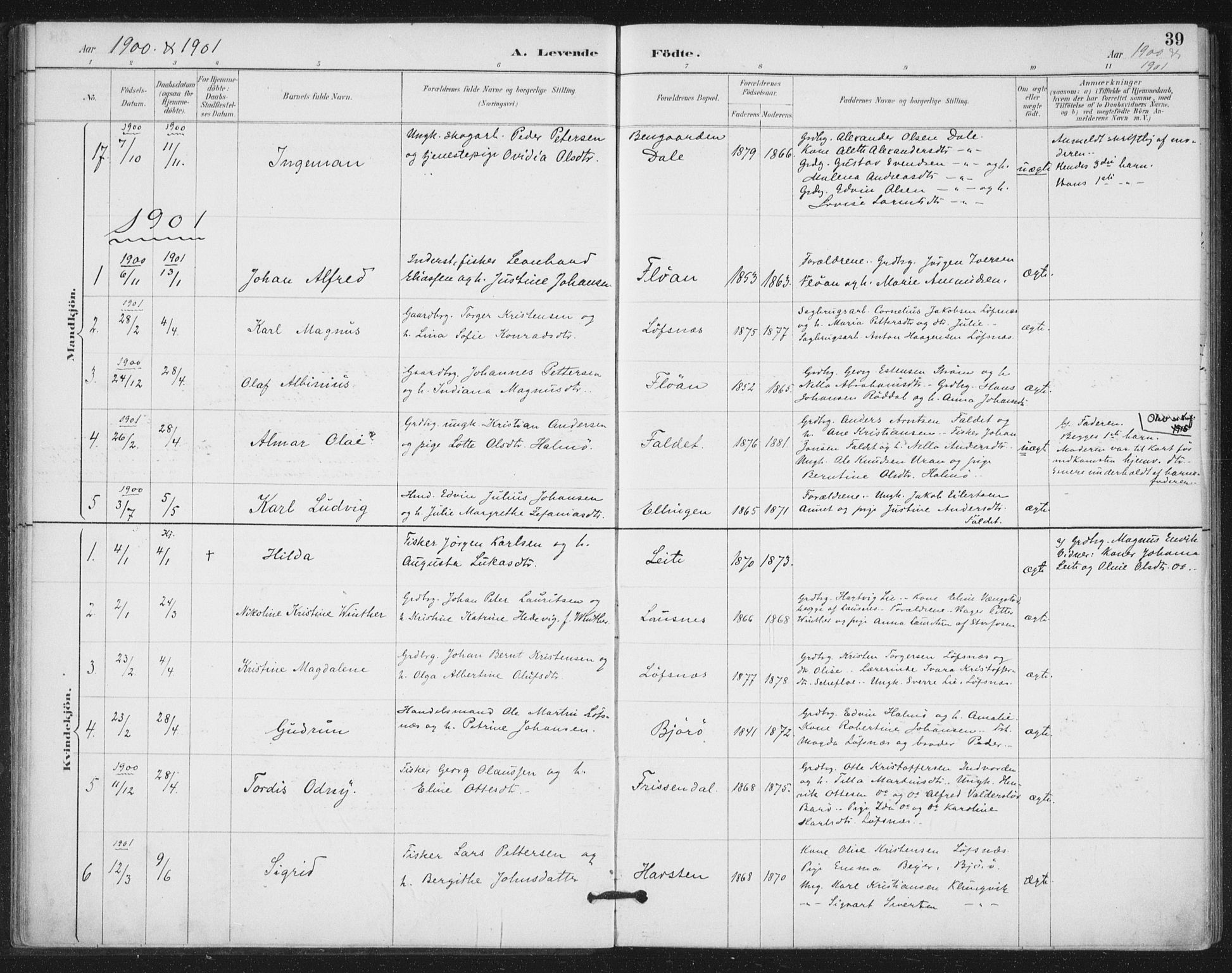 Ministerialprotokoller, klokkerbøker og fødselsregistre - Nord-Trøndelag, SAT/A-1458/772/L0603: Parish register (official) no. 772A01, 1885-1912, p. 39
