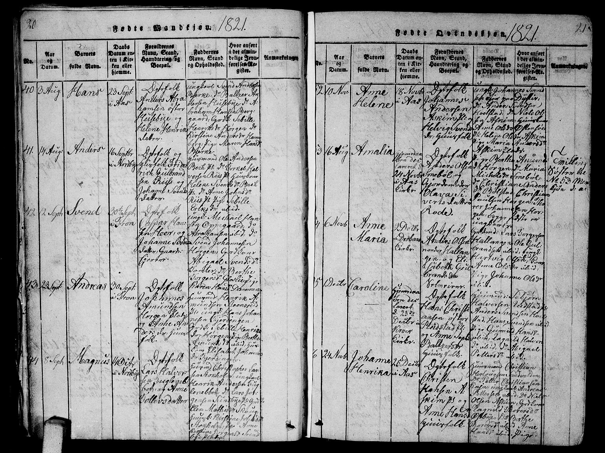 Ås prestekontor Kirkebøker, SAO/A-10894/G/Ga/L0002: Parish register (copy) no. I 2, 1820-1836, p. 20-21