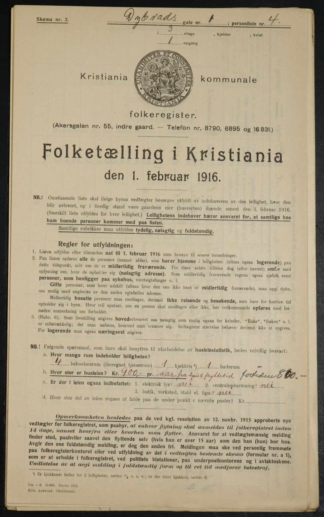 OBA, Municipal Census 1916 for Kristiania, 1916, p. 17524