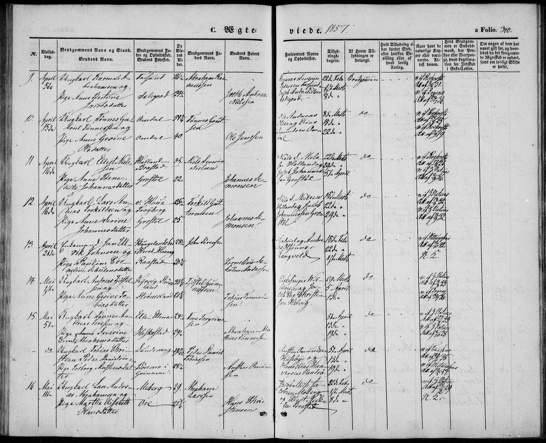 Lista sokneprestkontor, AV/SAK-1111-0027/F/Fb/L0002: Parish register (copy) no. B 2, 1847-1862, p. 300