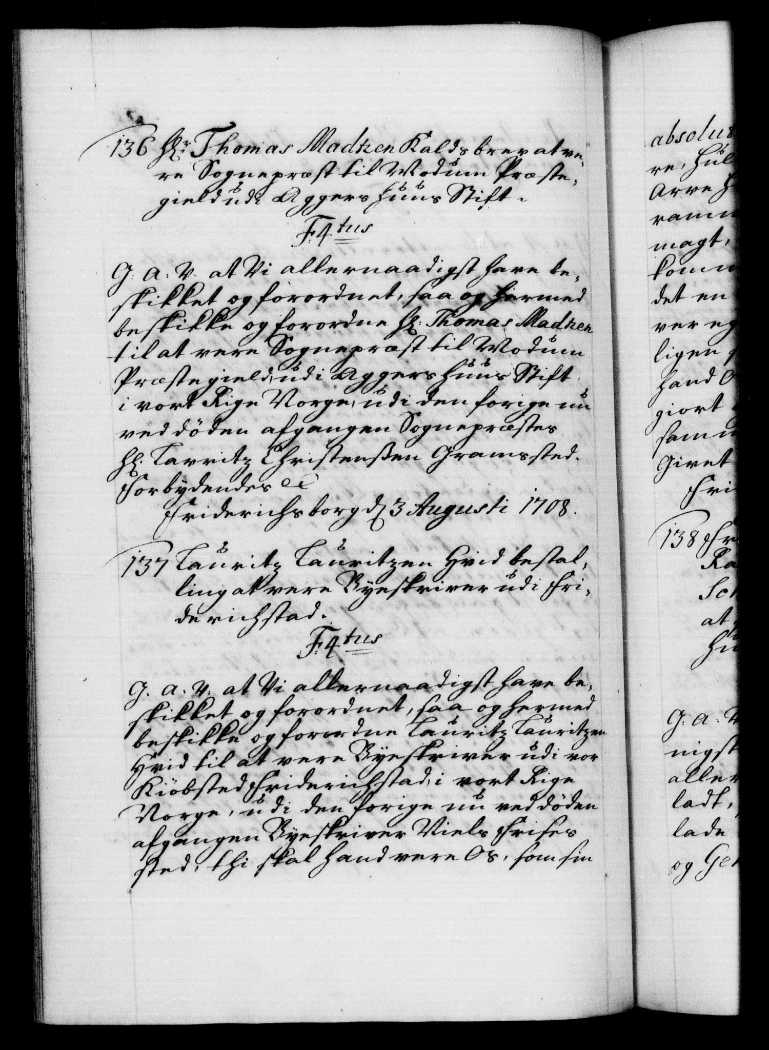 Danske Kanselli 1572-1799, AV/RA-EA-3023/F/Fc/Fca/Fcaa/L0020: Norske registre, 1708-1711, p. 98b