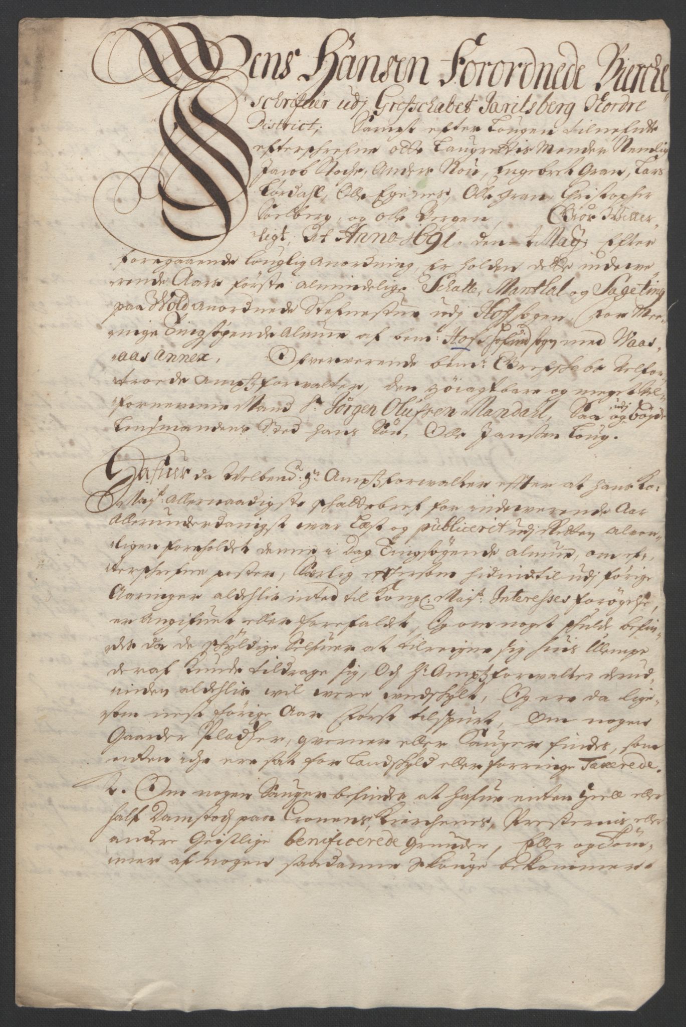 Rentekammeret inntil 1814, Reviderte regnskaper, Fogderegnskap, RA/EA-4092/R32/L1864: Fogderegnskap Jarlsberg grevskap, 1691, p. 445