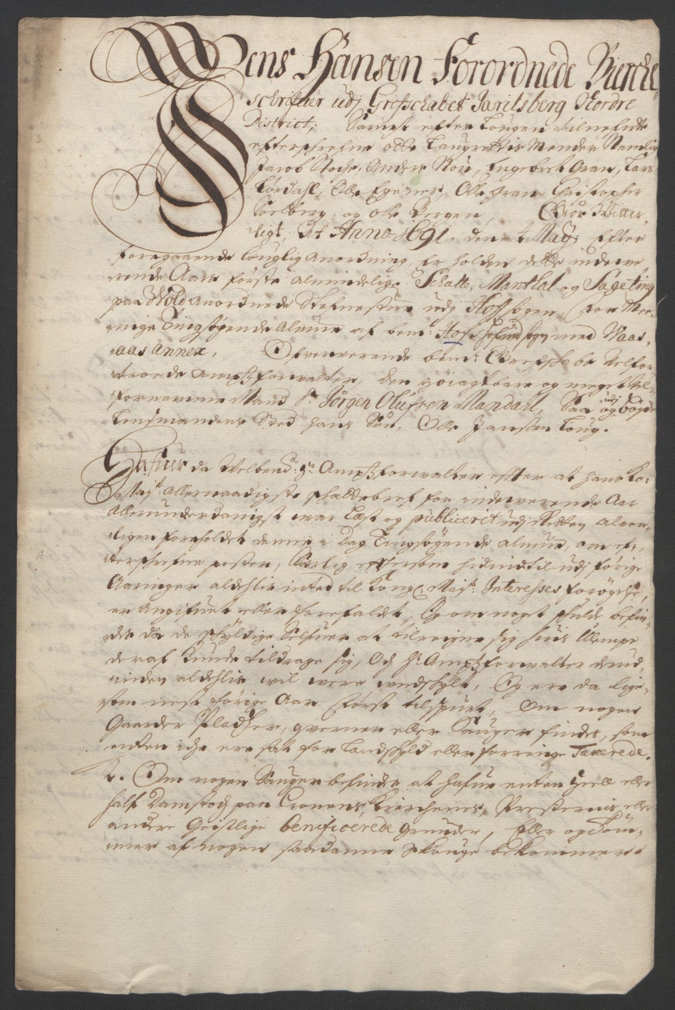 Rentekammeret inntil 1814, Reviderte regnskaper, Fogderegnskap, AV/RA-EA-4092/R32/L1864: Fogderegnskap Jarlsberg grevskap, 1691, p. 445