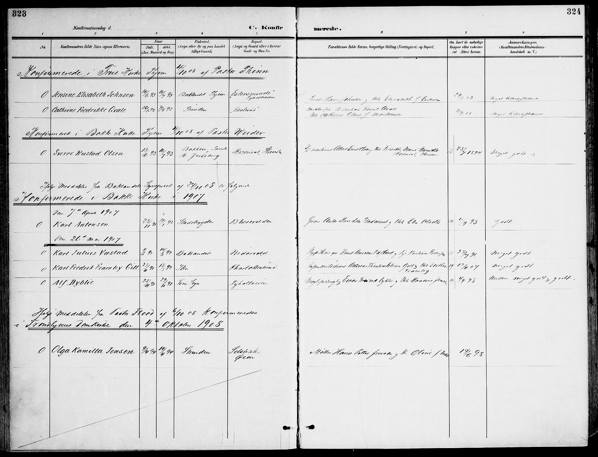 Ministerialprotokoller, klokkerbøker og fødselsregistre - Sør-Trøndelag, SAT/A-1456/607/L0320: Parish register (official) no. 607A04, 1907-1915, p. 323-324