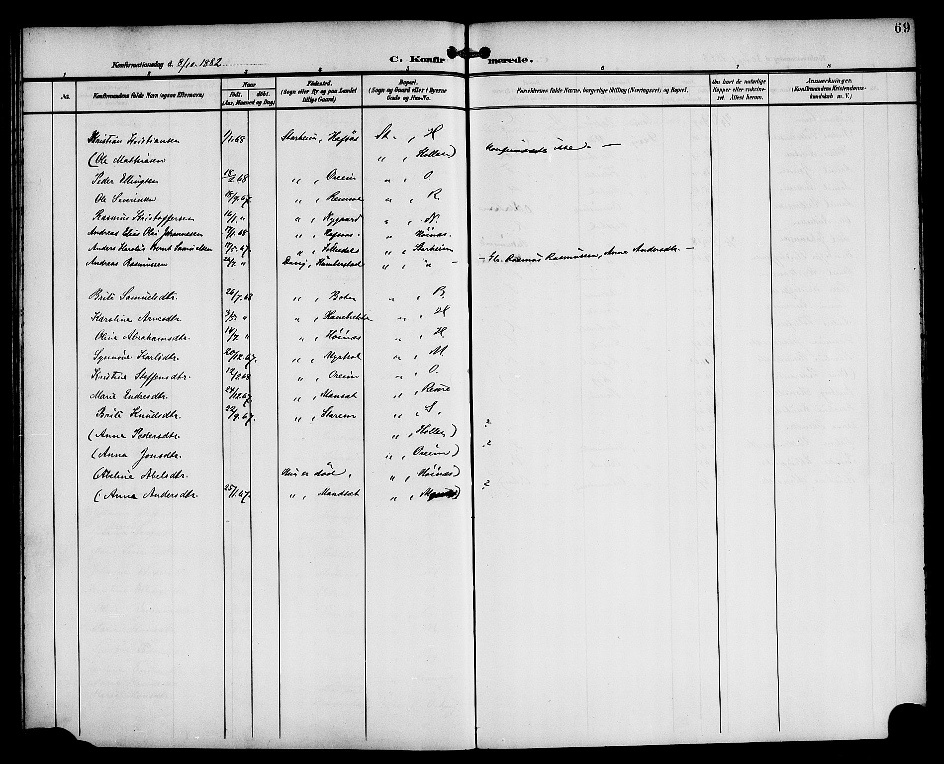 Eid sokneprestembete, SAB/A-82301/H/Haa/Haac/L0001: Parish register (official) no. C 1, 1879-1899, p. 69