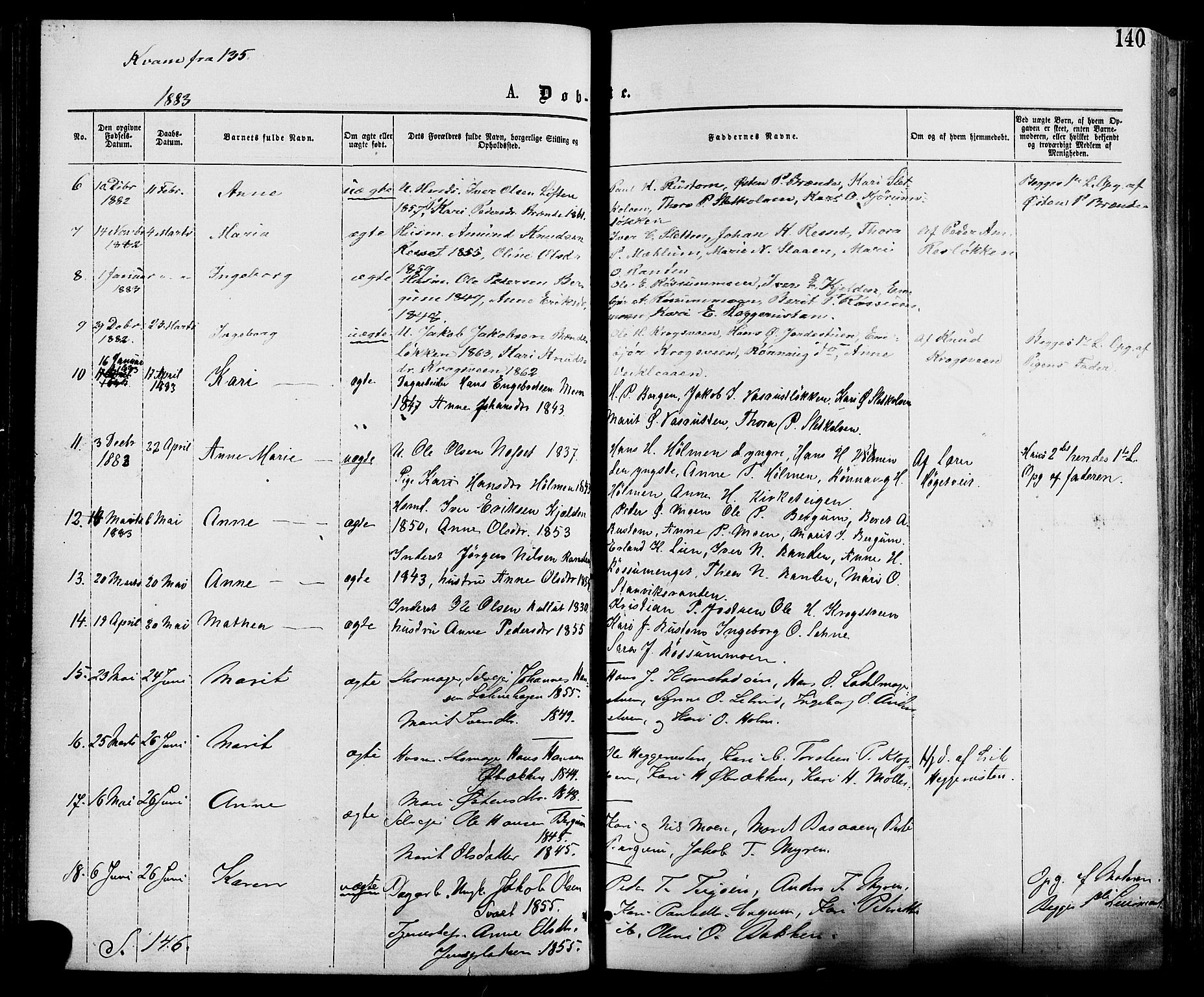 Nord-Fron prestekontor, AV/SAH-PREST-080/H/Ha/Haa/L0002: Parish register (official) no. 2, 1865-1883, p. 140