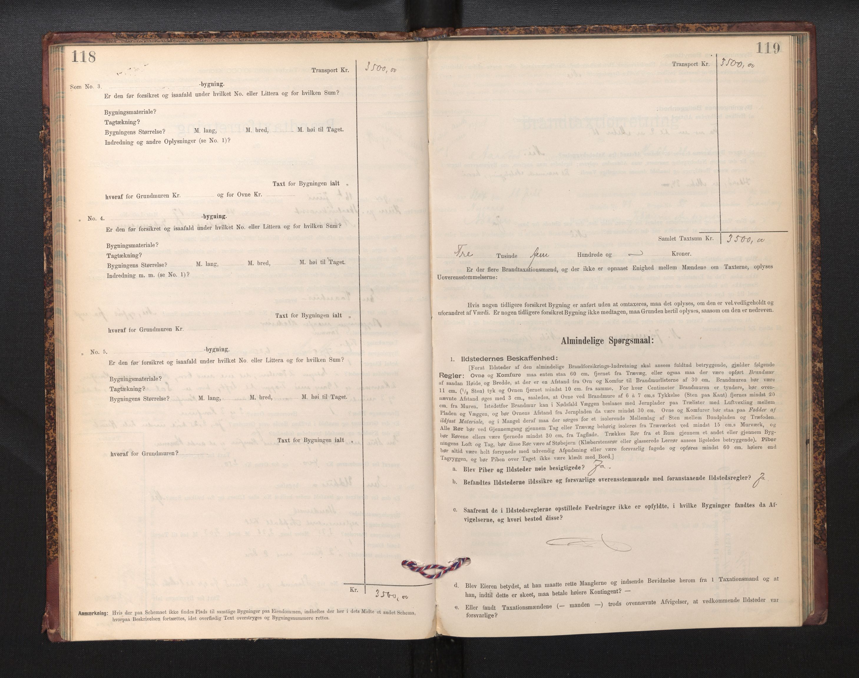 Lensmannen i Årstad, AV/SAB-A-36201/0012/L0013: Branntakstprotokoll,skjematakst, 1901-1907, p. 118-119