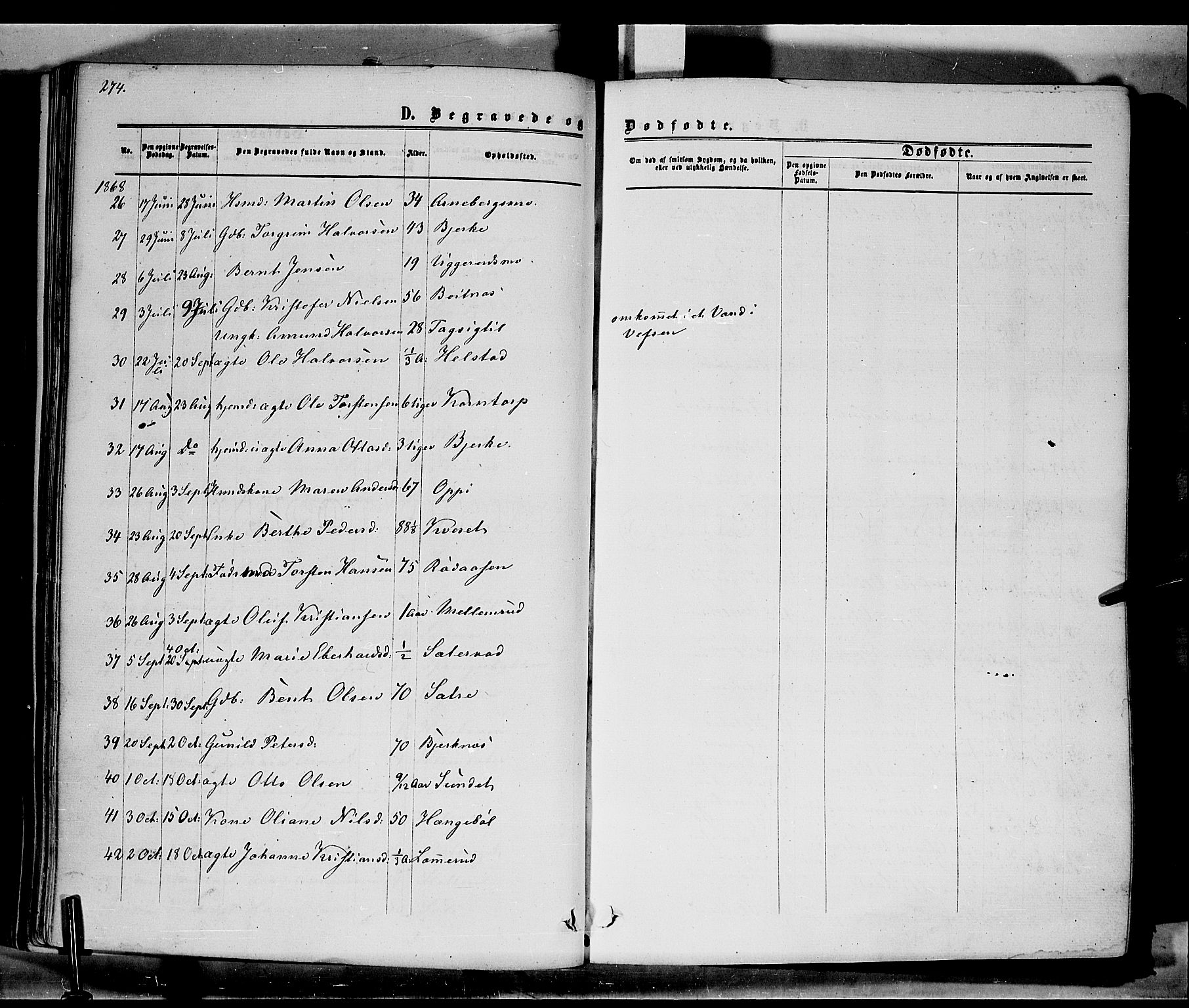 Hof prestekontor, AV/SAH-PREST-038/H/Ha/Haa/L0009: Parish register (official) no. 9, 1862-1877, p. 274