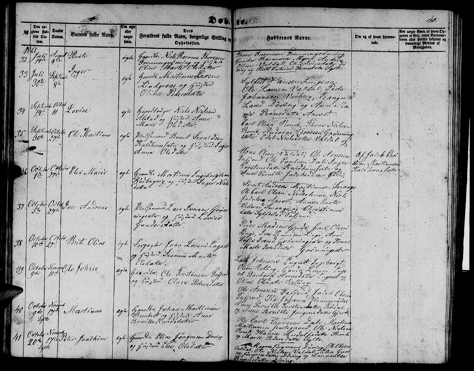 Ministerialprotokoller, klokkerbøker og fødselsregistre - Møre og Romsdal, AV/SAT-A-1454/519/L0261: Parish register (copy) no. 519C02, 1854-1867, p. 40