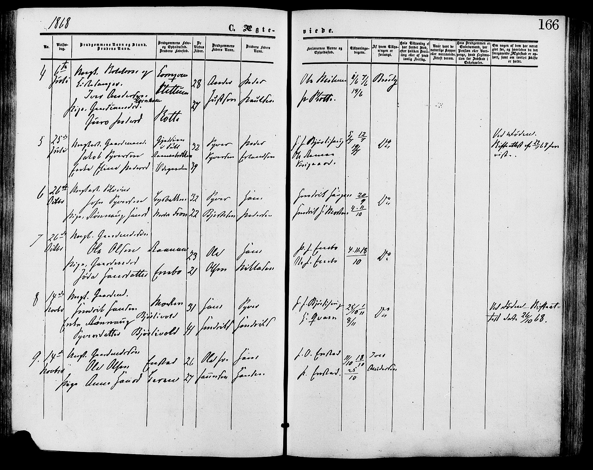 Lesja prestekontor, SAH/PREST-068/H/Ha/Haa/L0009: Parish register (official) no. 9, 1854-1889, p. 166