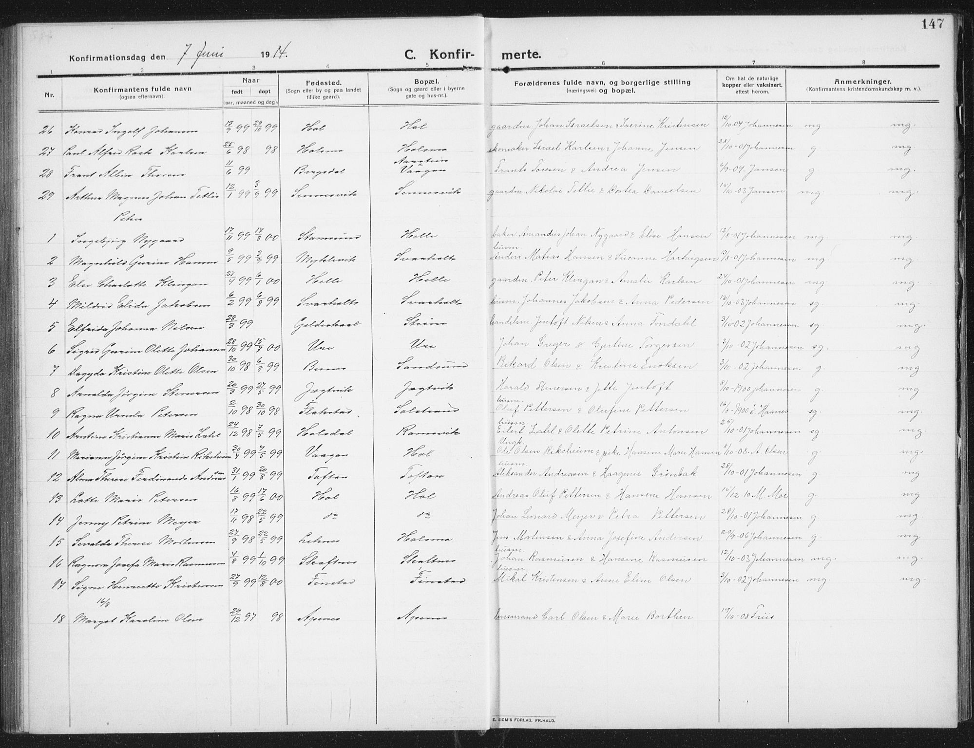 Ministerialprotokoller, klokkerbøker og fødselsregistre - Nordland, SAT/A-1459/882/L1183: Parish register (copy) no. 882C01, 1911-1938, p. 147