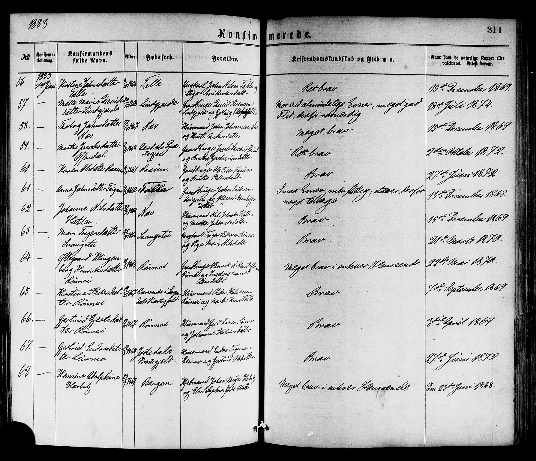 Luster sokneprestembete, AV/SAB-A-81101/H/Haa/Haaa/L0010: Parish register (official) no. A 10, 1871-1886, p. 311