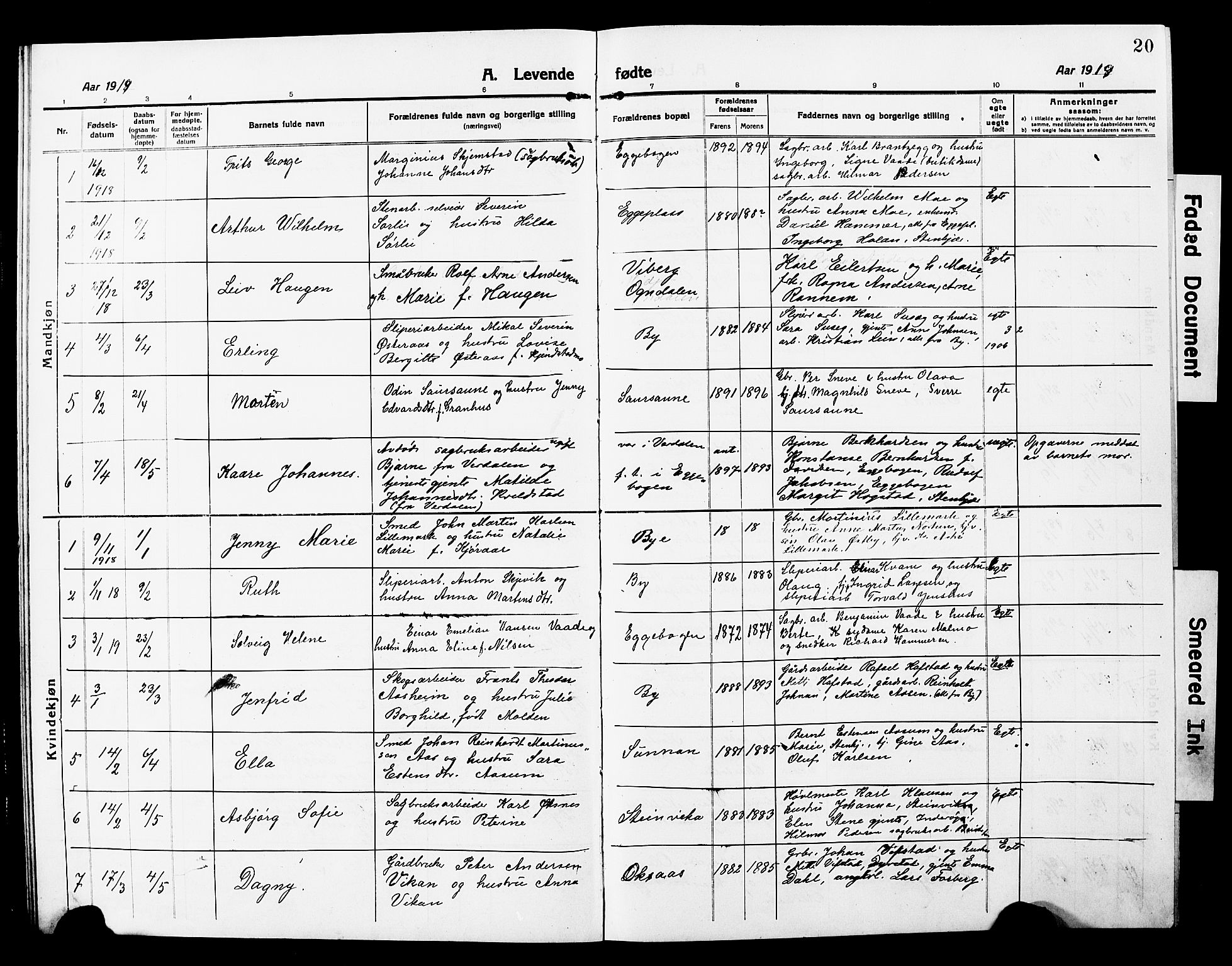 Ministerialprotokoller, klokkerbøker og fødselsregistre - Nord-Trøndelag, AV/SAT-A-1458/740/L0382: Parish register (copy) no. 740C03, 1915-1927, p. 20