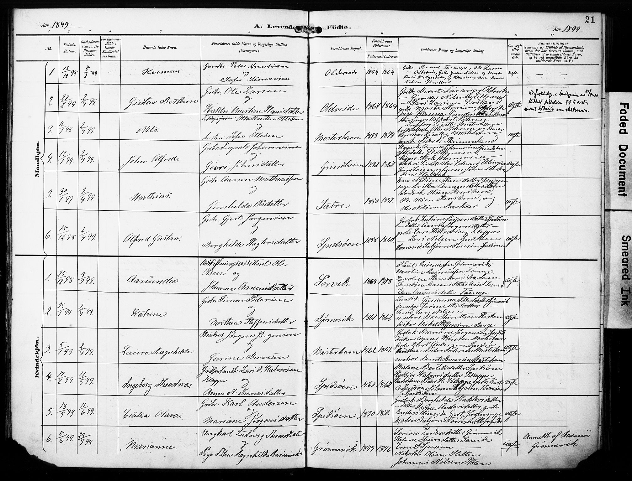 Finnås sokneprestembete, SAB/A-99925/H/Ha/Haa/Haab/L0002: Parish register (official) no. B 2, 1895-1906, p. 21