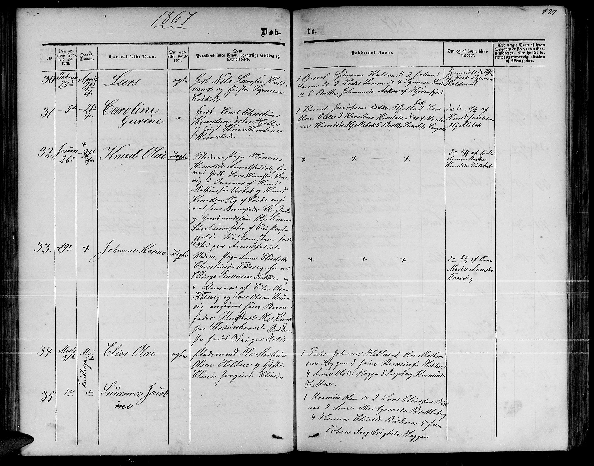 Ministerialprotokoller, klokkerbøker og fødselsregistre - Møre og Romsdal, AV/SAT-A-1454/511/L0157: Parish register (copy) no. 511C03, 1864-1884, p. 127