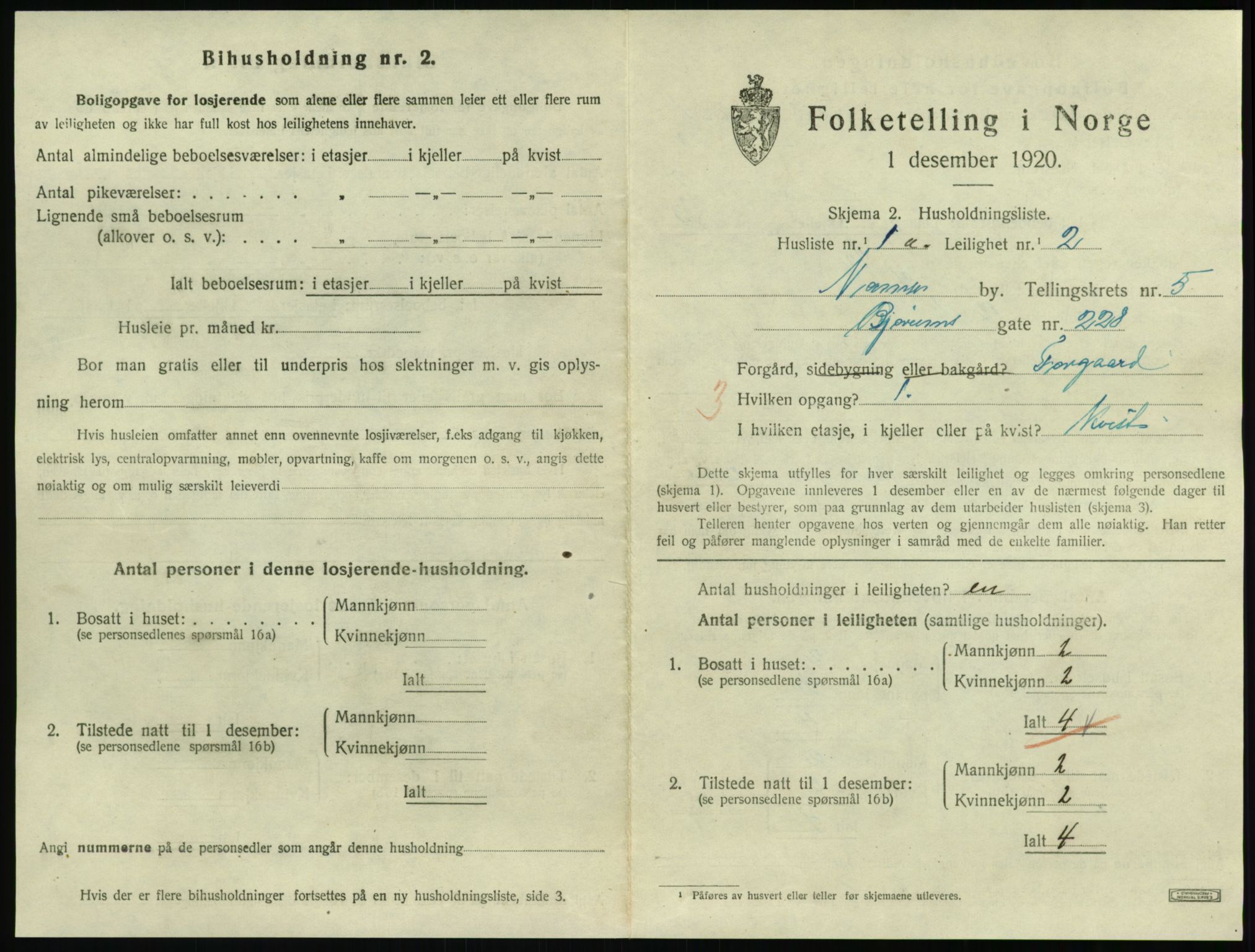 SAT, 1920 census for Namsos, 1920, p. 1597