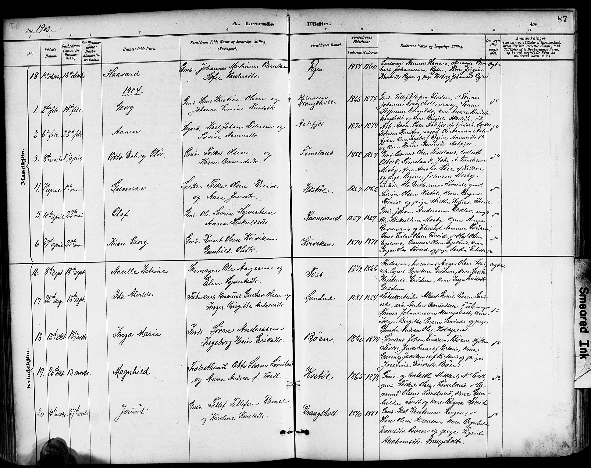 Tveit sokneprestkontor, AV/SAK-1111-0043/F/Fb/L0004: Parish register (copy) no. B 4, 1887-1914, p. 87