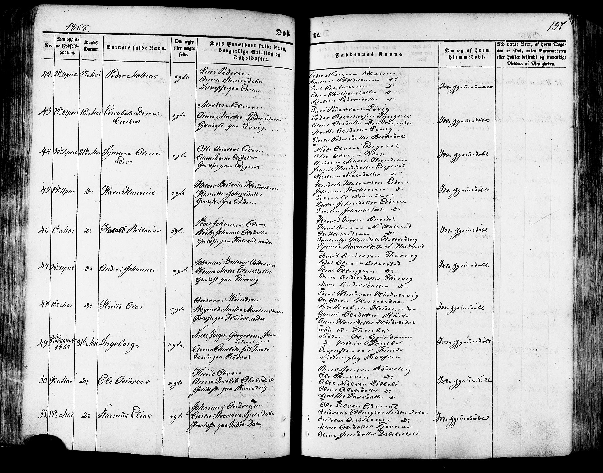 Ministerialprotokoller, klokkerbøker og fødselsregistre - Møre og Romsdal, AV/SAT-A-1454/511/L0140: Parish register (official) no. 511A07, 1851-1878, p. 137