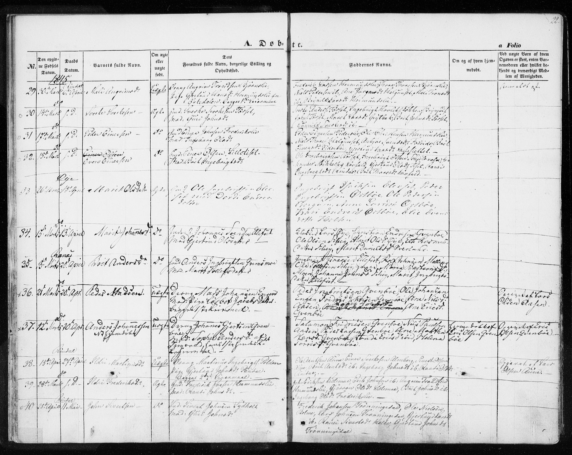 Ministerialprotokoller, klokkerbøker og fødselsregistre - Møre og Romsdal, AV/SAT-A-1454/595/L1043: Parish register (official) no. 595A05, 1843-1851, p. 22