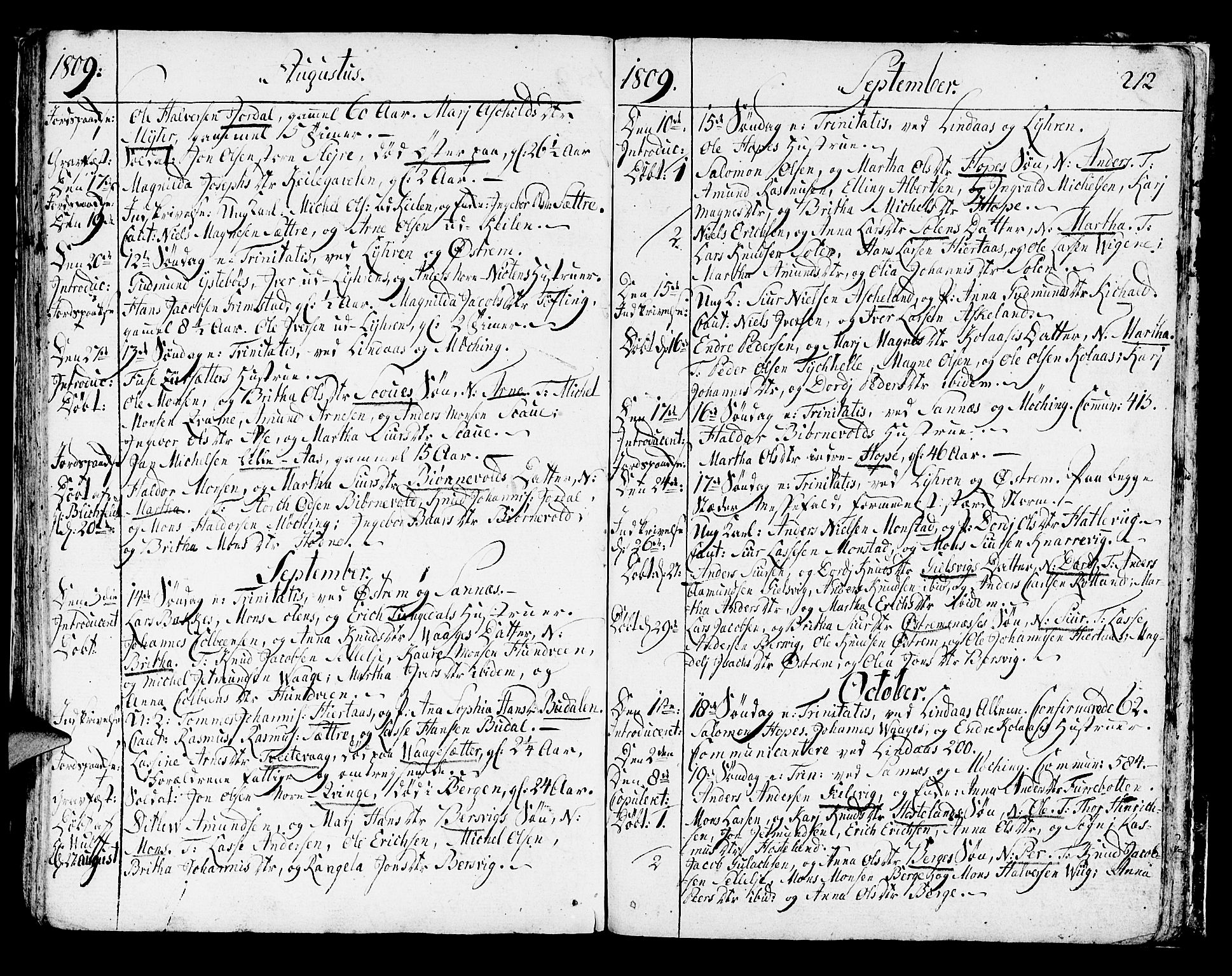 Lindås Sokneprestembete, AV/SAB-A-76701/H/Haa/Haaa/L0005: Parish register (official) no. A 5, 1791-1813, p. 212