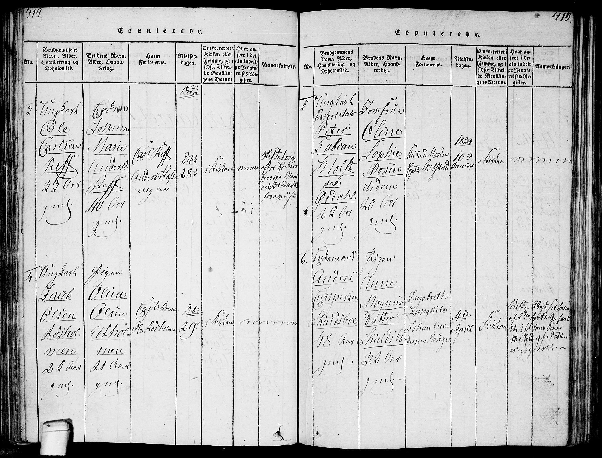 Hvaler prestekontor Kirkebøker, SAO/A-2001/F/Fa/L0005: Parish register (official) no. I 5, 1816-1845, p. 414-415