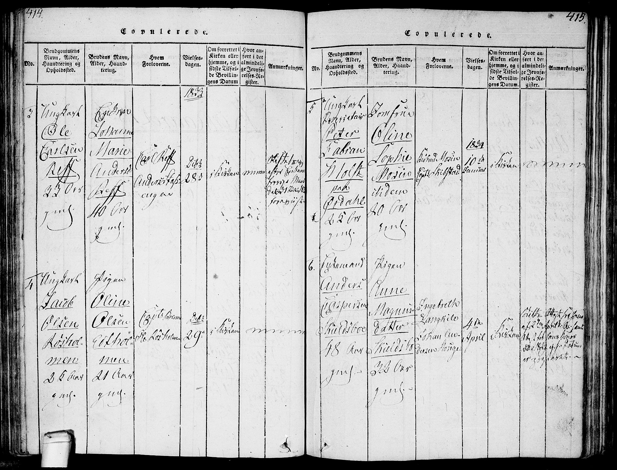 Hvaler prestekontor Kirkebøker, AV/SAO-A-2001/F/Fa/L0005: Parish register (official) no. I 5, 1816-1845, p. 414-415