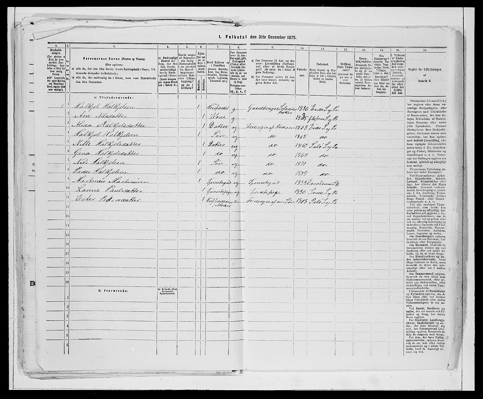 SAB, 1875 Census for 1441P Selje, 1875, p. 1581