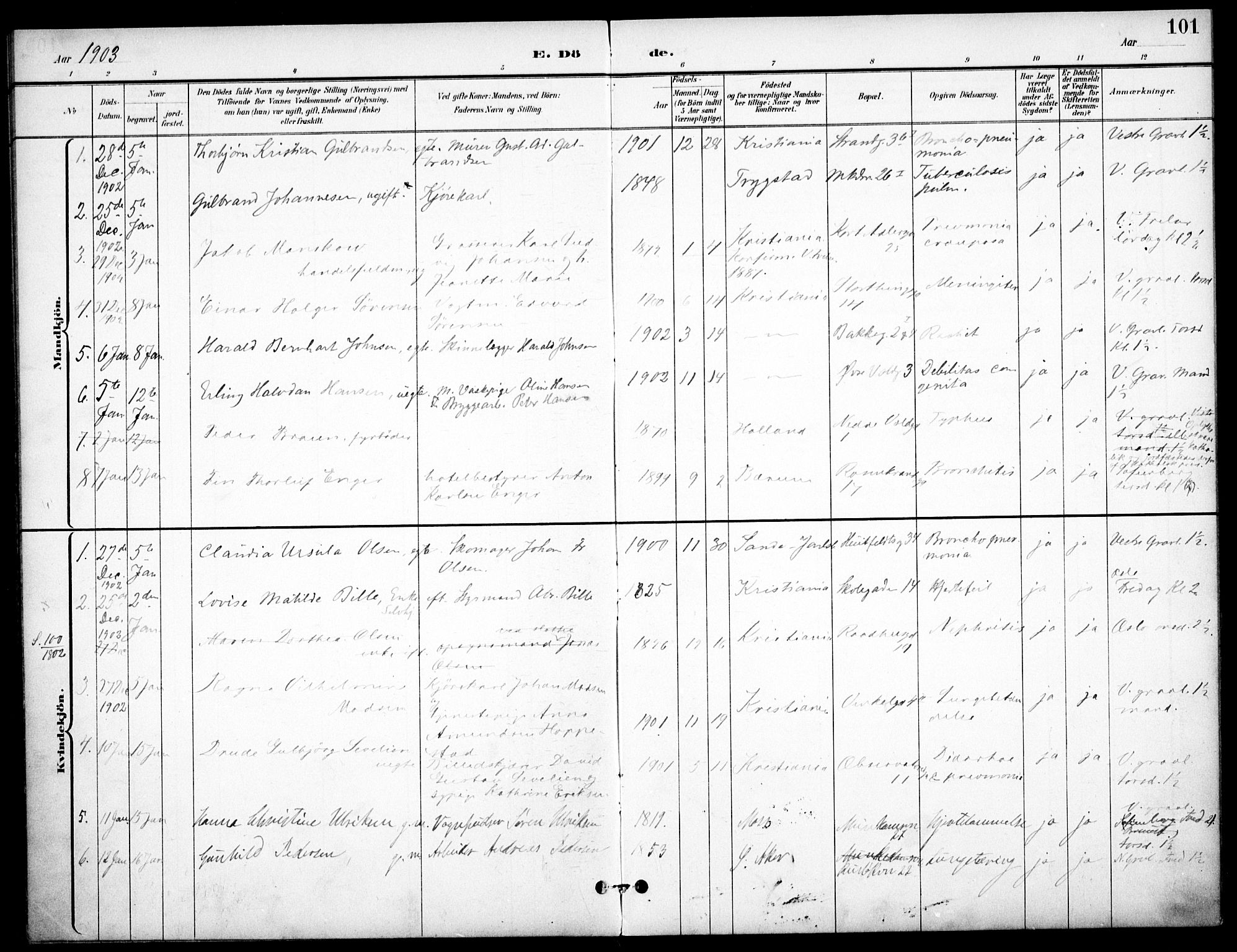 Johannes prestekontor Kirkebøker, AV/SAO-A-10852/F/Fa/L0008: Parish register (official) no. 8, 1897-1917, p. 101