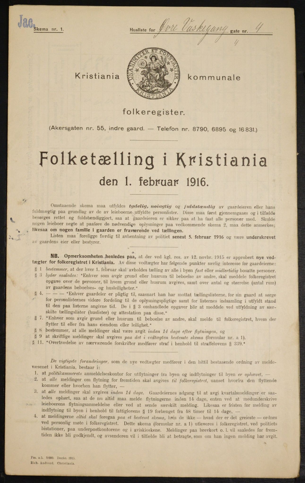 OBA, Municipal Census 1916 for Kristiania, 1916, p. 133734