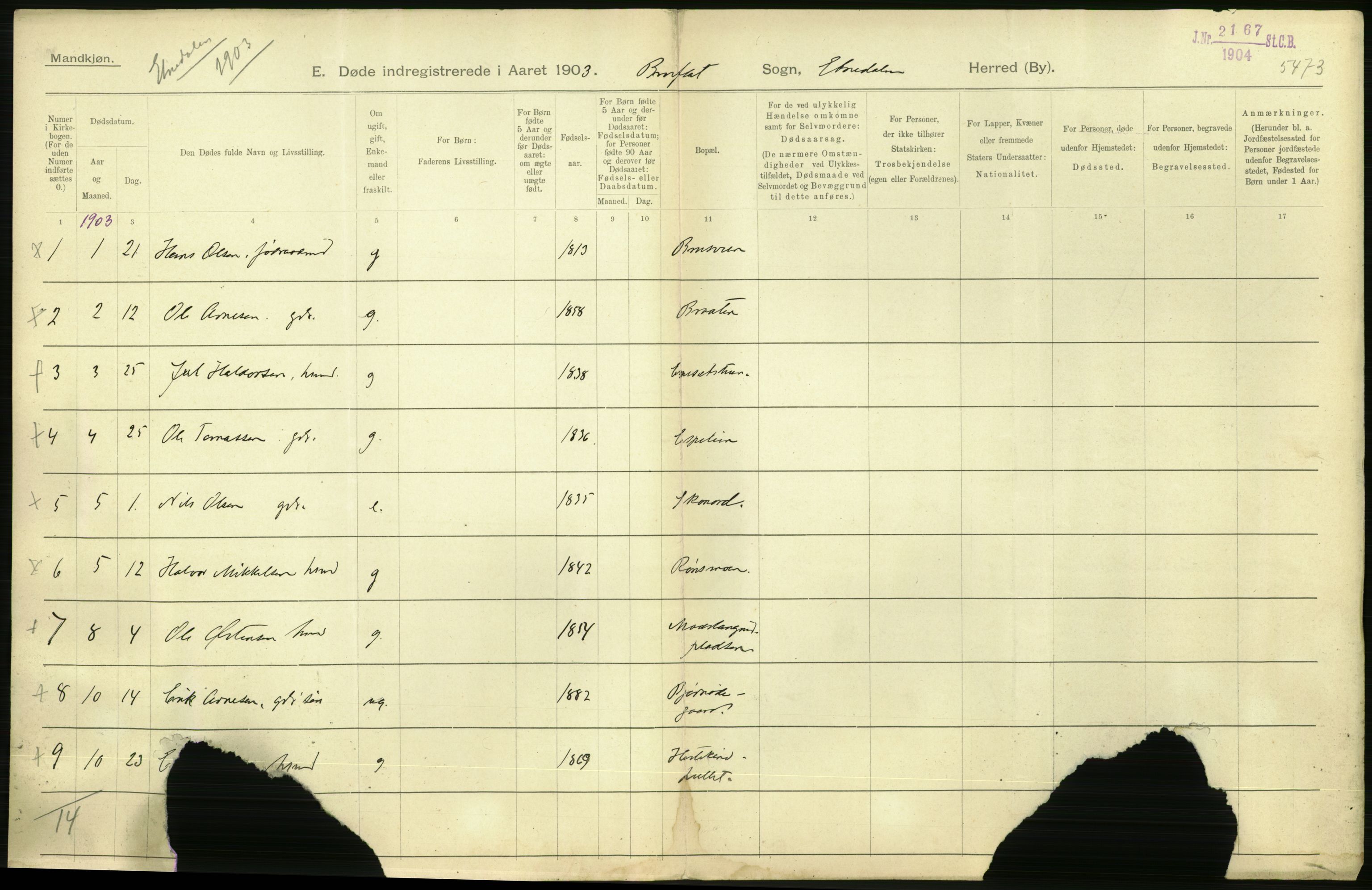 Statistisk sentralbyrå, Sosiodemografiske emner, Befolkning, AV/RA-S-2228/D/Df/Dfa/Dfaa/L0006: Kristians amt: Fødte, gifte, døde, 1903, p. 620