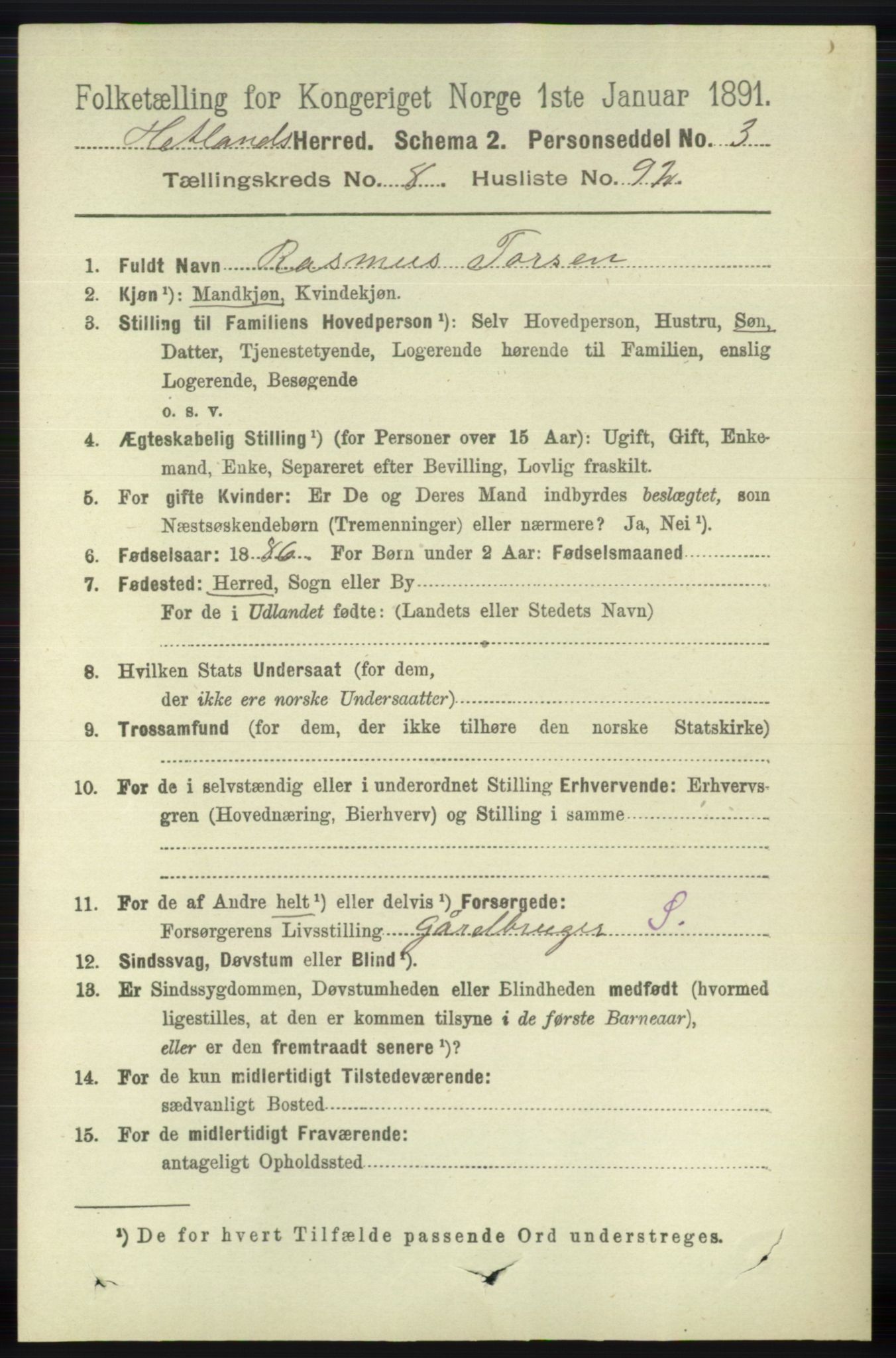 RA, 1891 census for 1126 Hetland, 1891, p. 5000