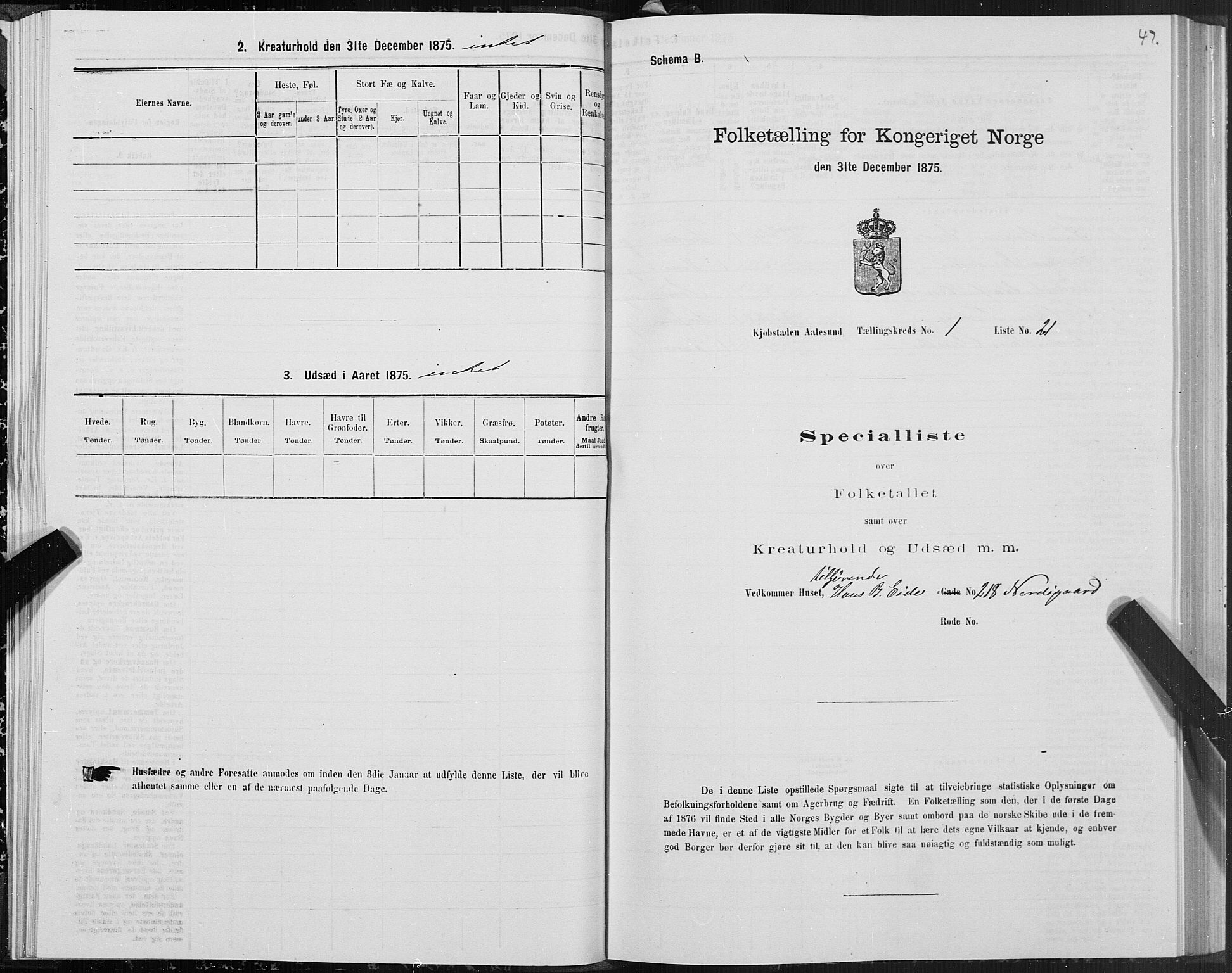 SAT, 1875 census for 1501P Ålesund, 1875, p. 1047