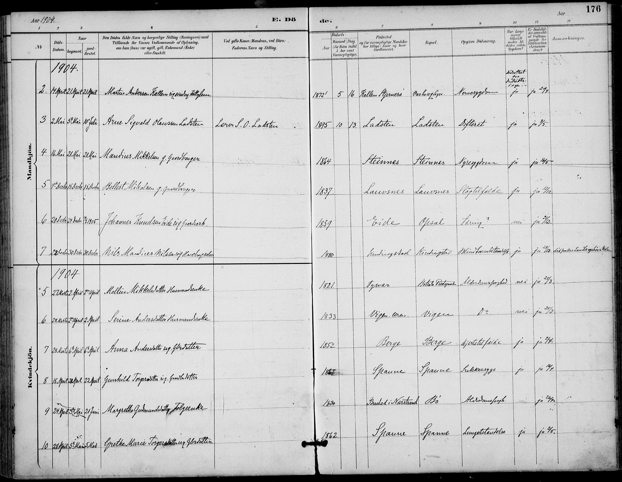 Finnøy sokneprestkontor, SAST/A-101825/H/Ha/Haa/L0011: Parish register (official) no. A 11, 1891-1910, p. 176