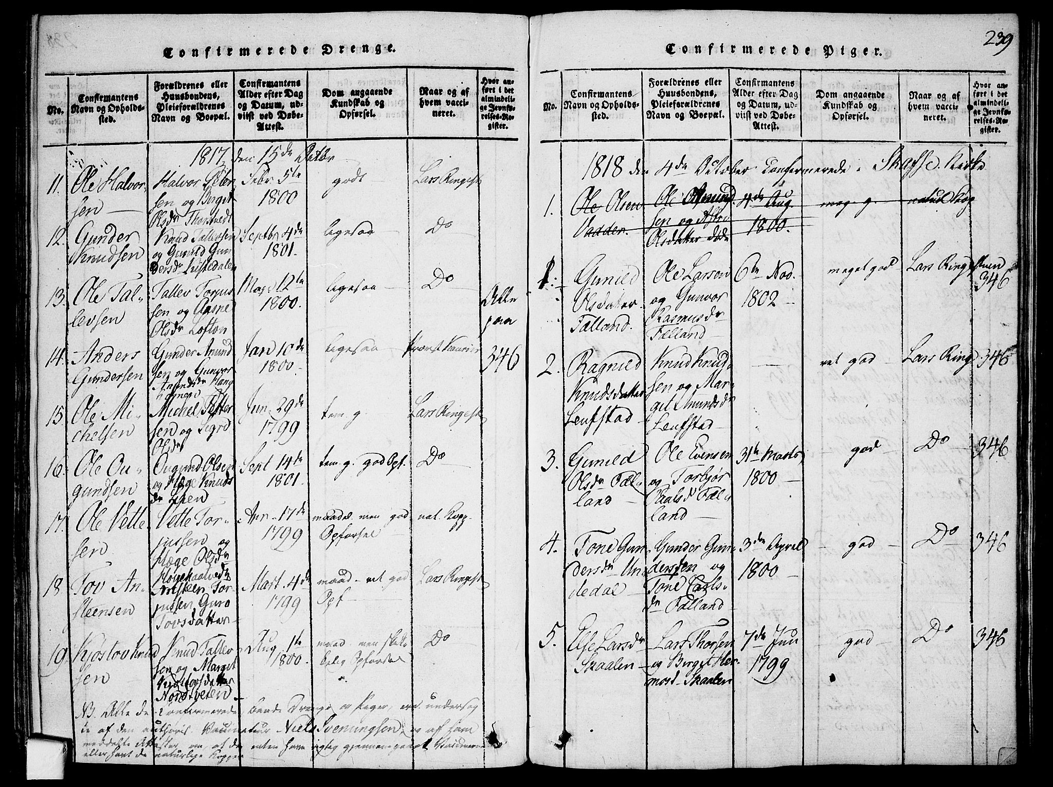 Mo kirkebøker, SAKO/A-286/F/Fa/L0004: Parish register (official) no. I 4, 1814-1844, p. 239