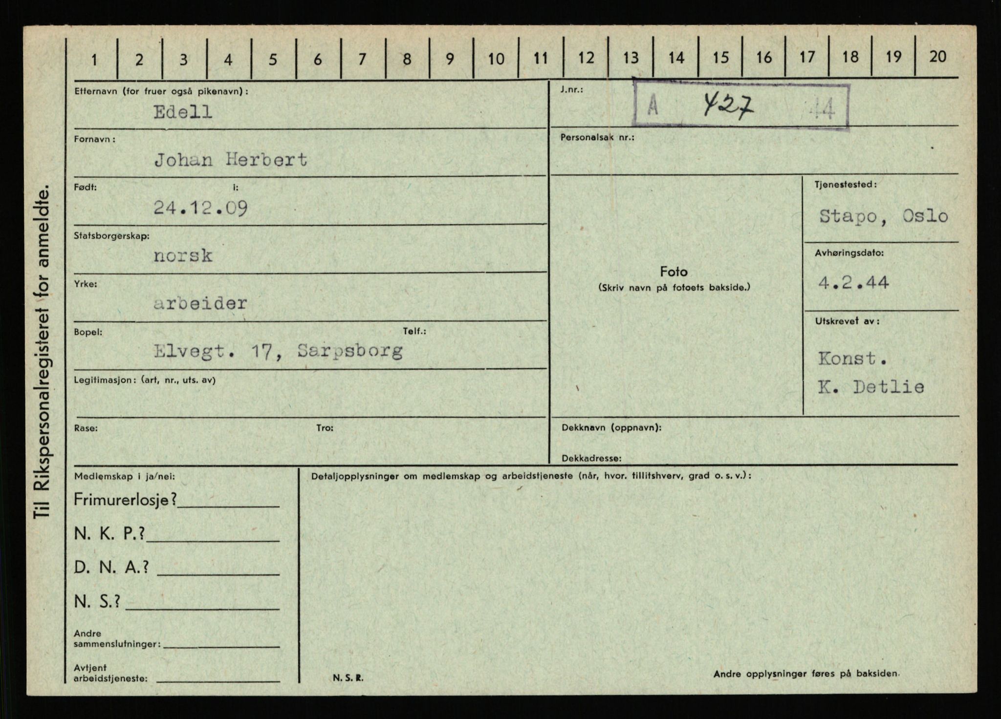 Statspolitiet - Hovedkontoret / Osloavdelingen, AV/RA-S-1329/C/Ca/L0003: Brechan - Eichinger	, 1943-1945, p. 4668